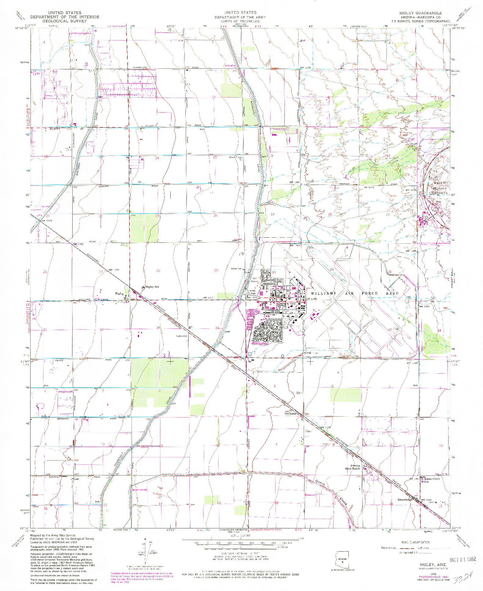 USGS 1:24000-SCALE QUADRANGLE FOR HIGLEY, AZ 1956