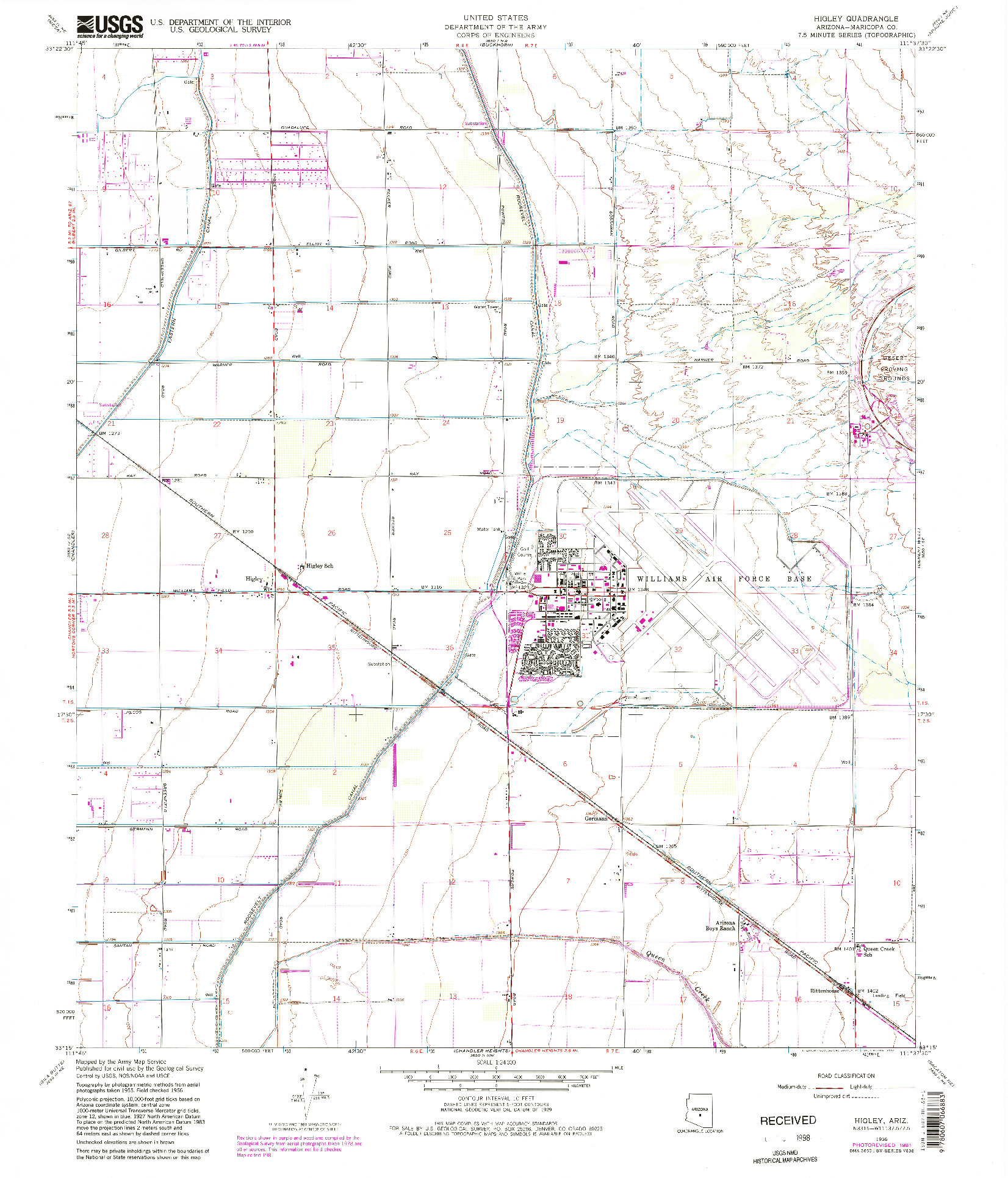 USGS 1:24000-SCALE QUADRANGLE FOR HIGLEY, AZ 1956