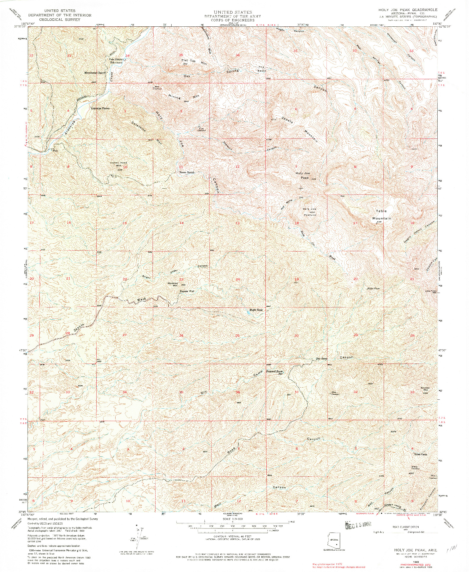 USGS 1:24000-SCALE QUADRANGLE FOR HOLY JOE PEAK, AZ 1949