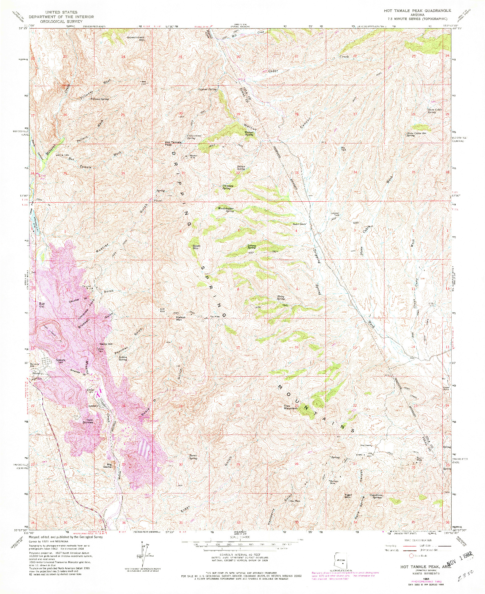 USGS 1:24000-SCALE QUADRANGLE FOR HOT TAMALE PEAK, AZ 1964