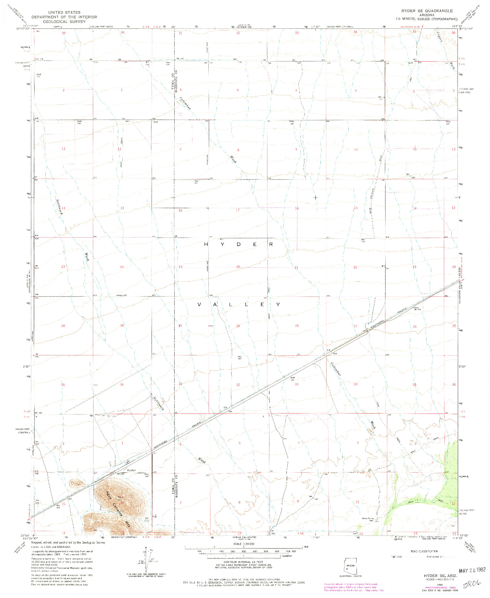 USGS 1:24000-SCALE QUADRANGLE FOR HYDER SE, AZ 1965