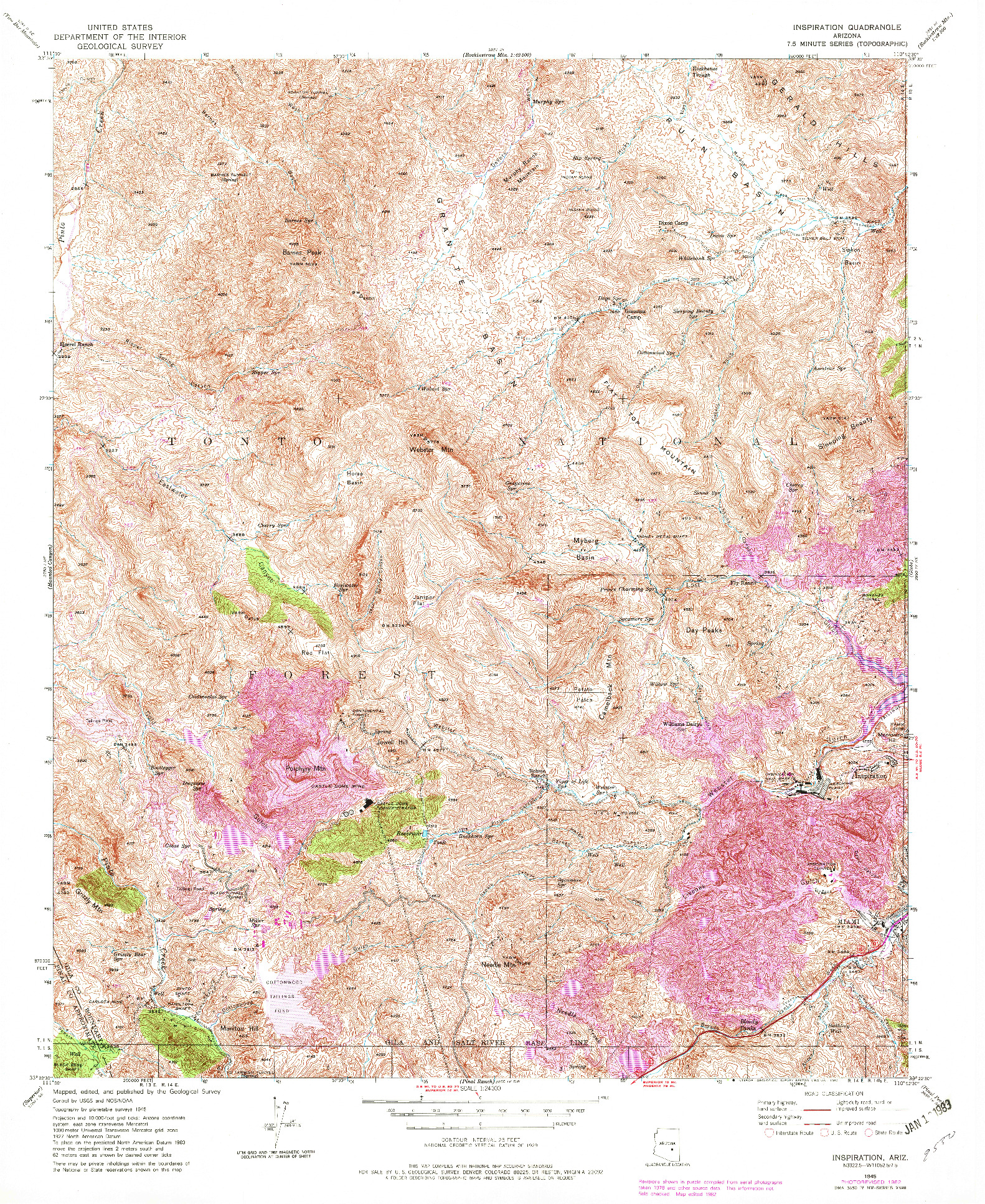 USGS 1:24000-SCALE QUADRANGLE FOR INSPIRATION, AZ 1945