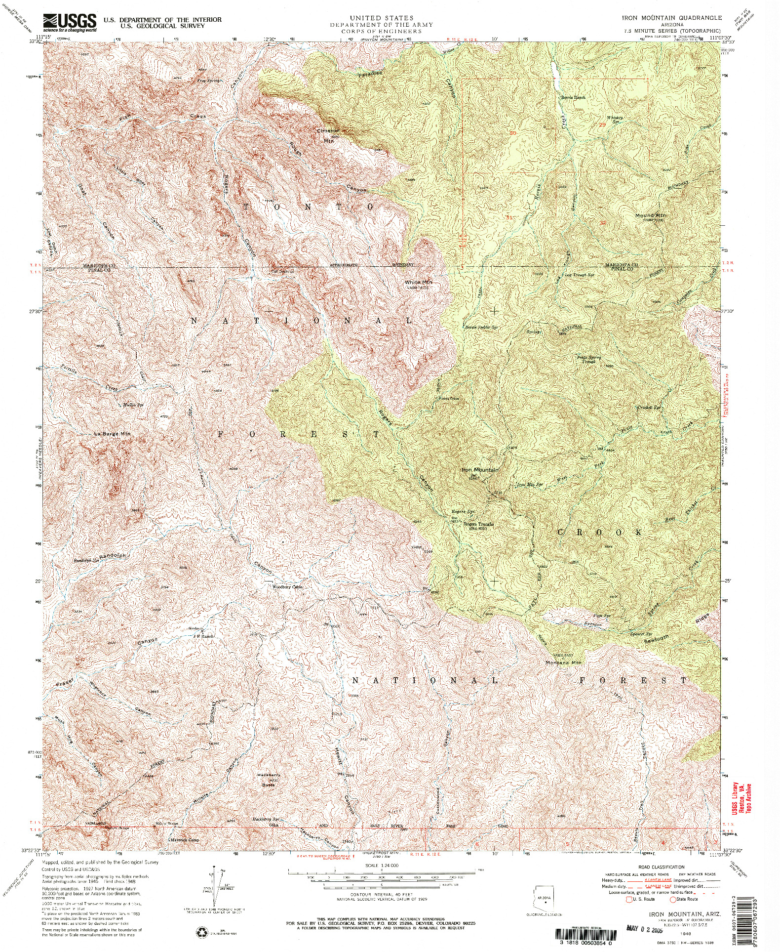 USGS 1:24000-SCALE QUADRANGLE FOR IRON MOUNTAIN, AZ 1948