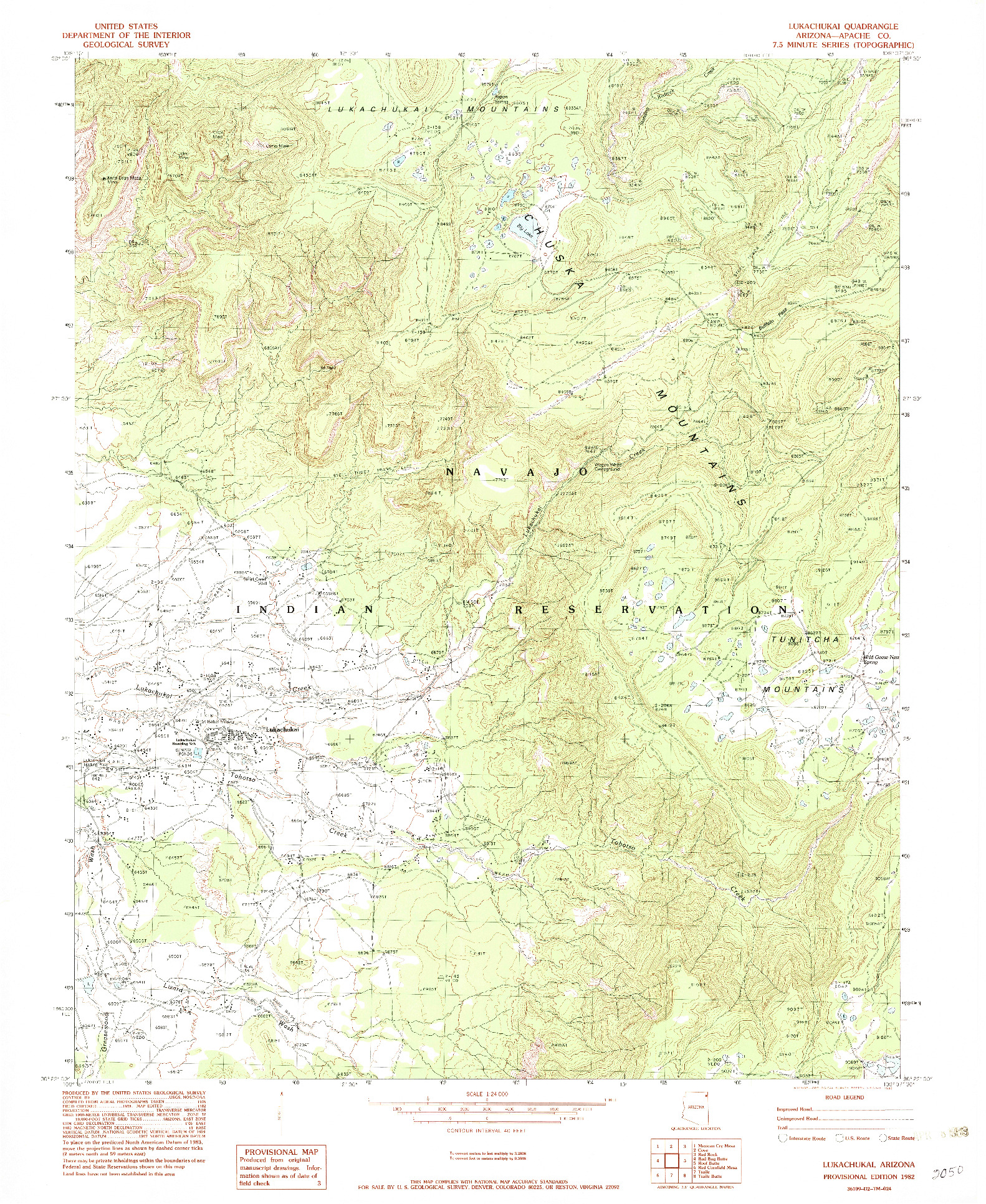 USGS 1:24000-SCALE QUADRANGLE FOR LUKACHUKAI, AZ 1982