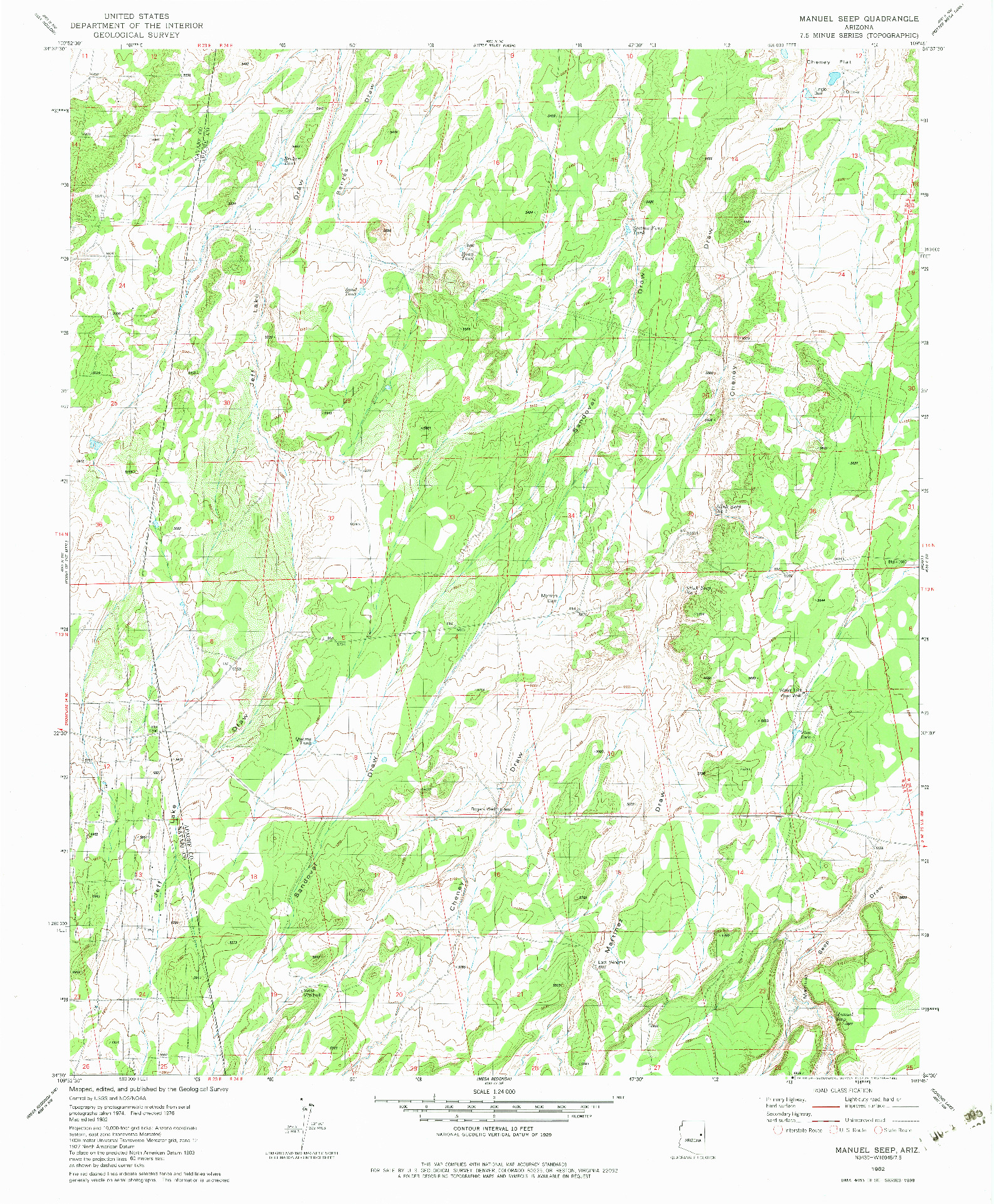 USGS 1:24000-SCALE QUADRANGLE FOR MANUEL SEEP, AZ 1982