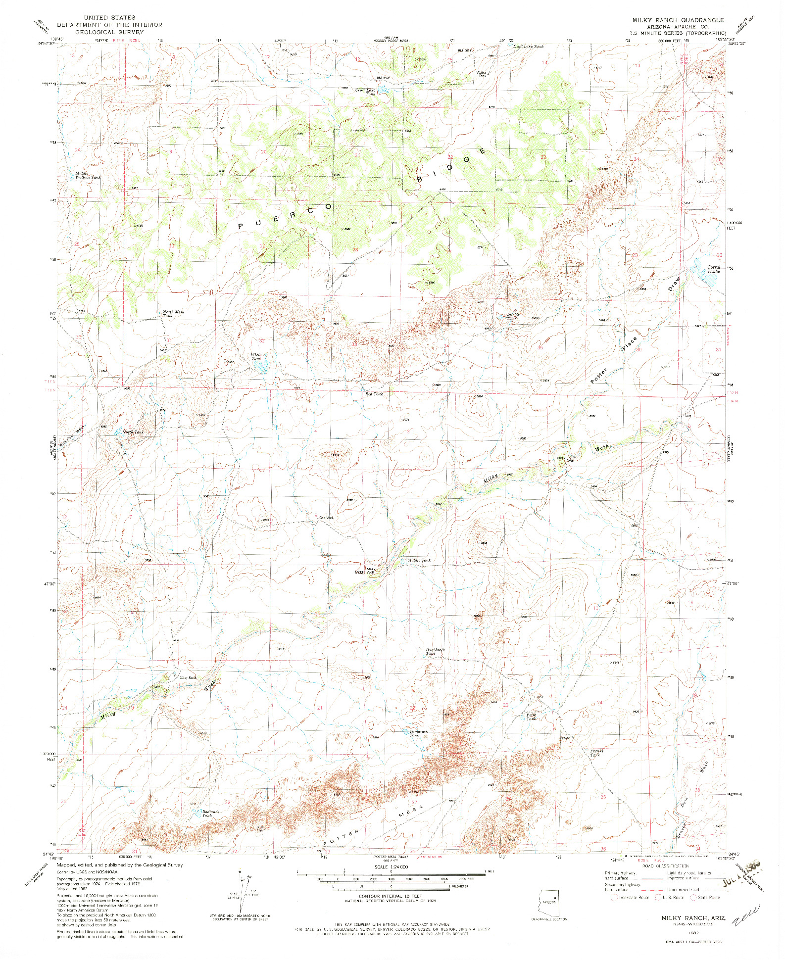 USGS 1:24000-SCALE QUADRANGLE FOR MILKY RANCH, AZ 1982