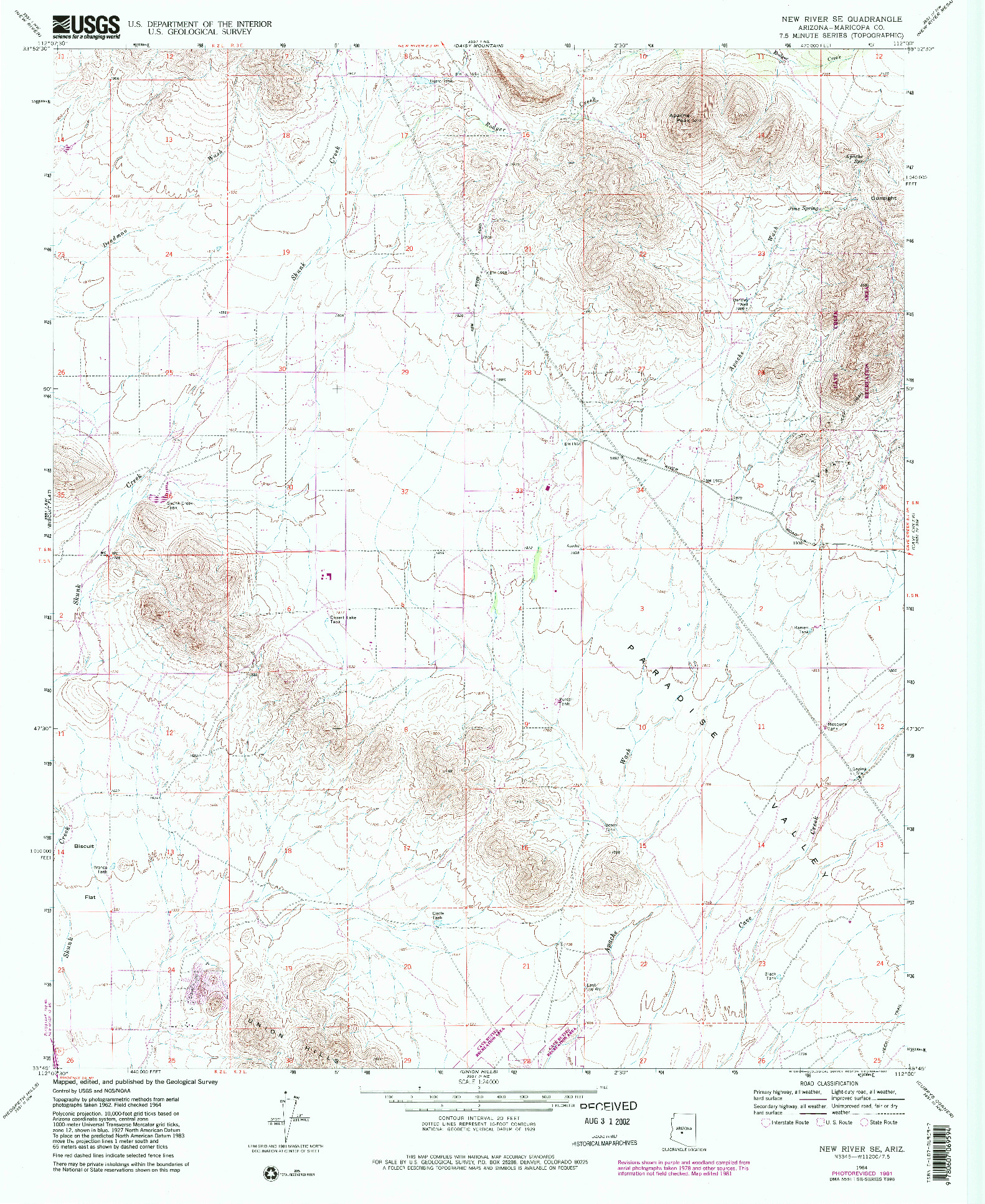 USGS 1:24000-SCALE QUADRANGLE FOR NEW RIVER SE, AZ 1964