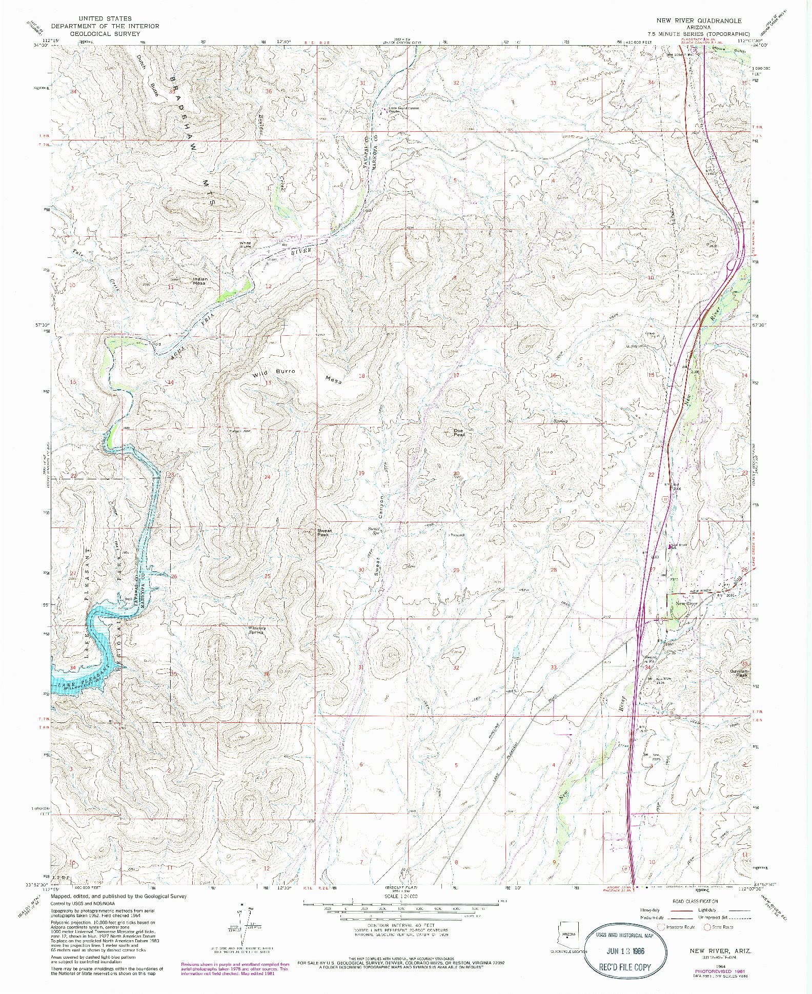 USGS 1:24000-SCALE QUADRANGLE FOR NEW RIVER, AZ 1964