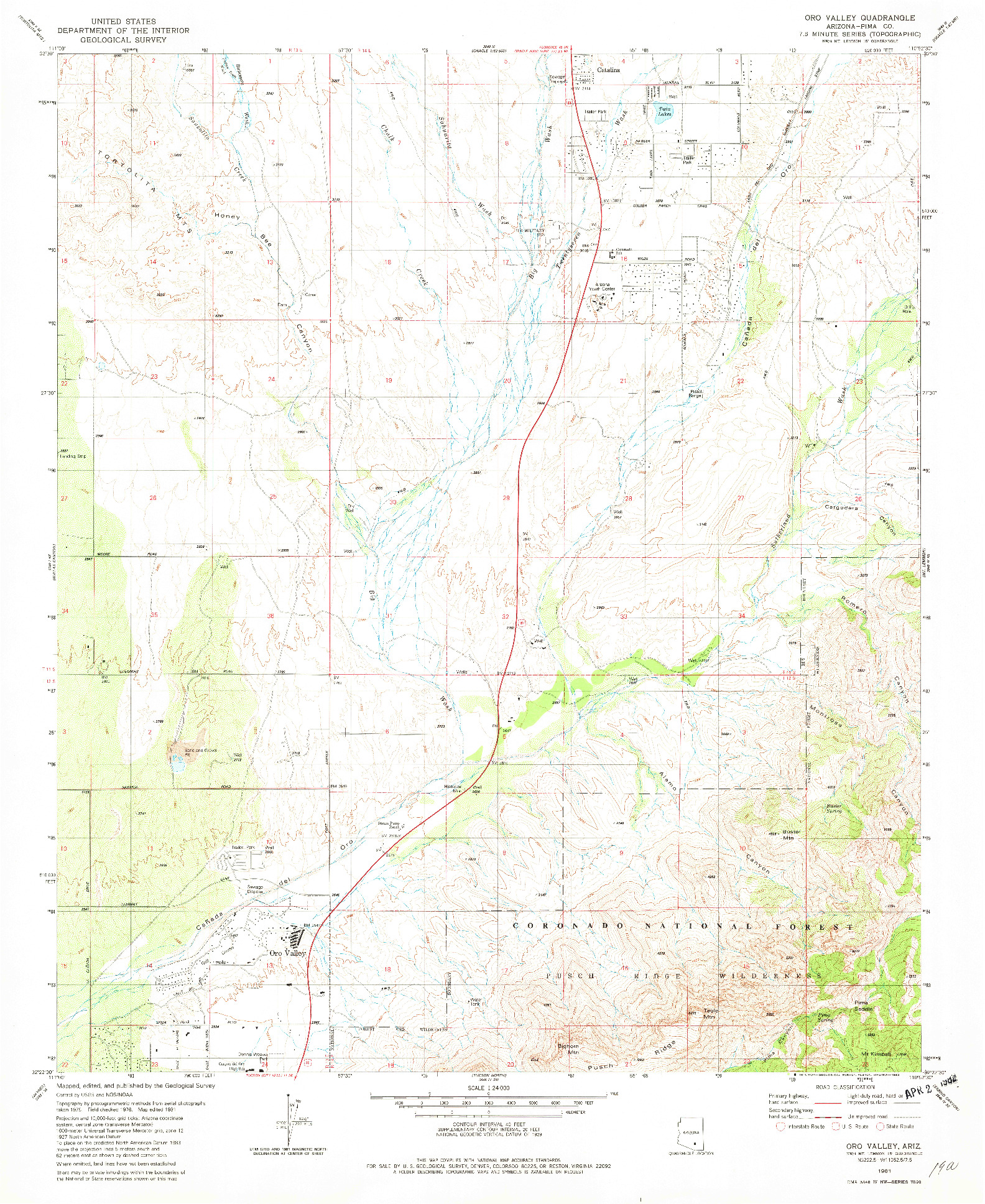 USGS 1:24000-SCALE QUADRANGLE FOR ORO VALLEY, AZ 1981