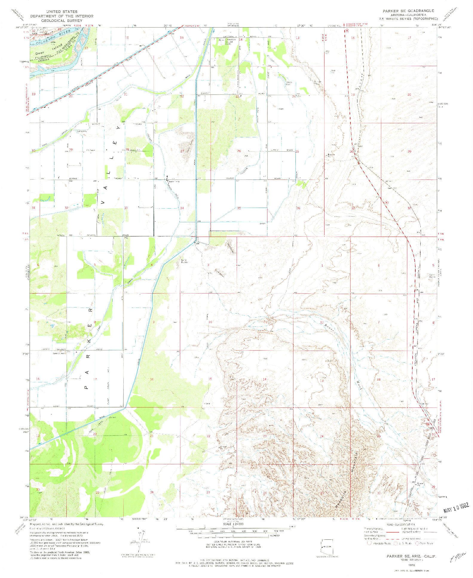 USGS 1:24000-SCALE QUADRANGLE FOR PARKER SE, AZ 1970