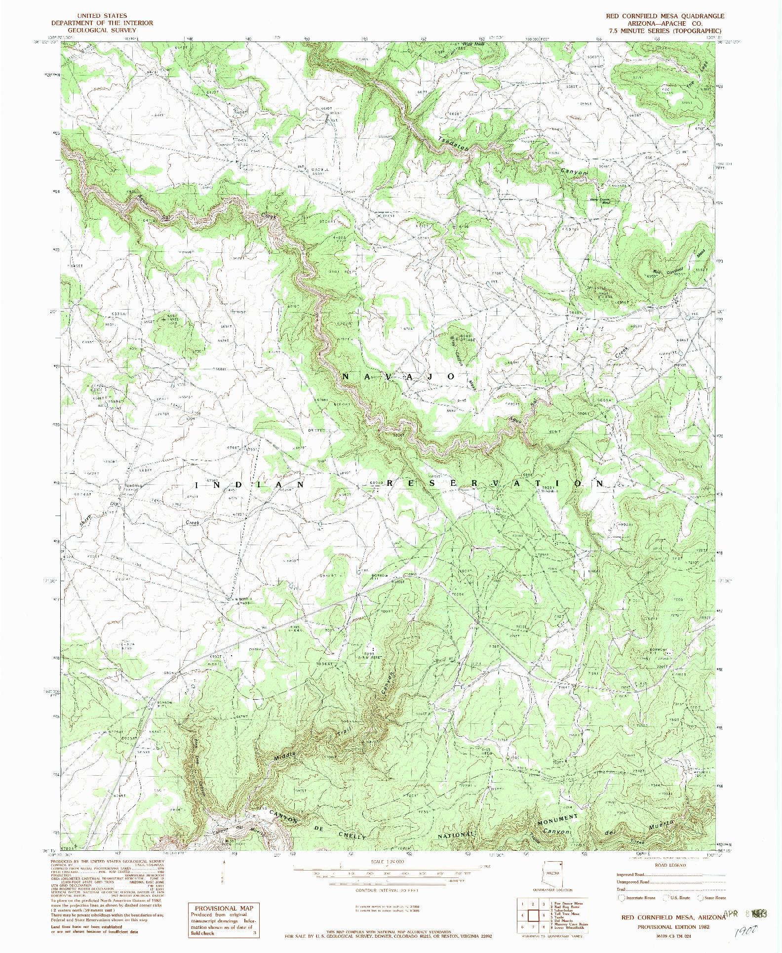 USGS 1:24000-SCALE QUADRANGLE FOR RED CORNFIELD MESA, AZ 1982