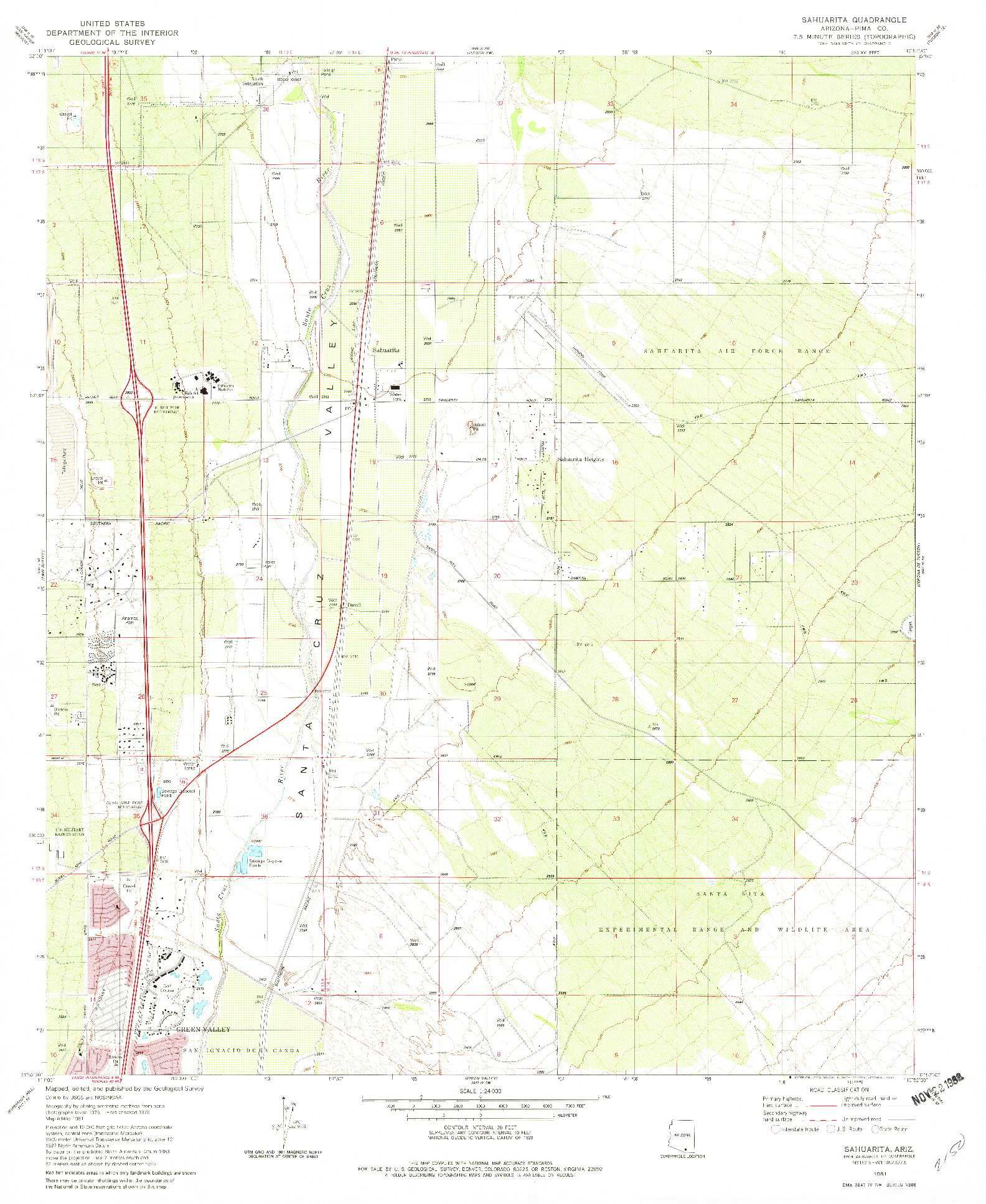 USGS 1:24000-SCALE QUADRANGLE FOR SAHUARITA, AZ 1981