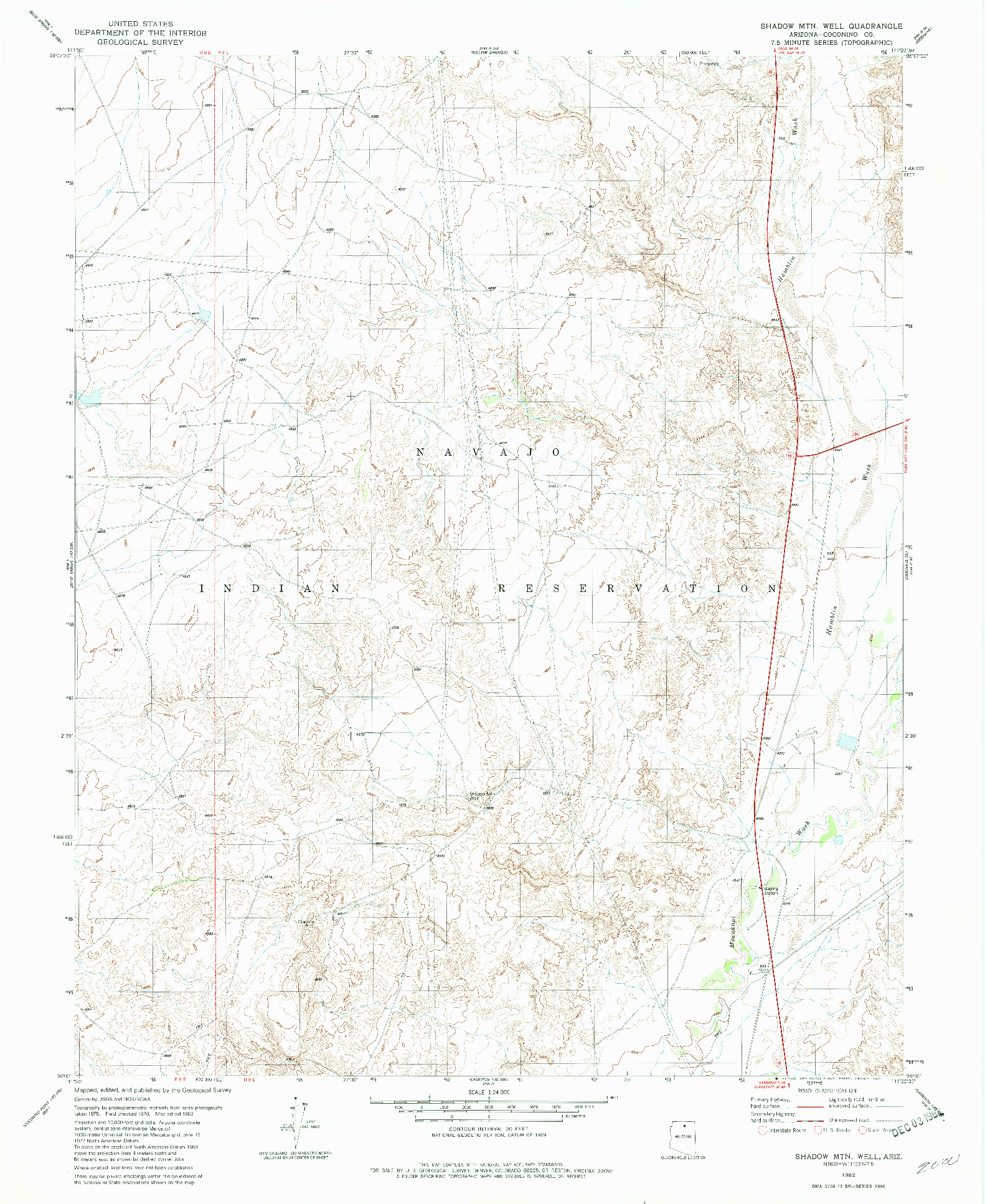 USGS 1:24000-SCALE QUADRANGLE FOR SHADOW MTN. WELL, AZ 1982