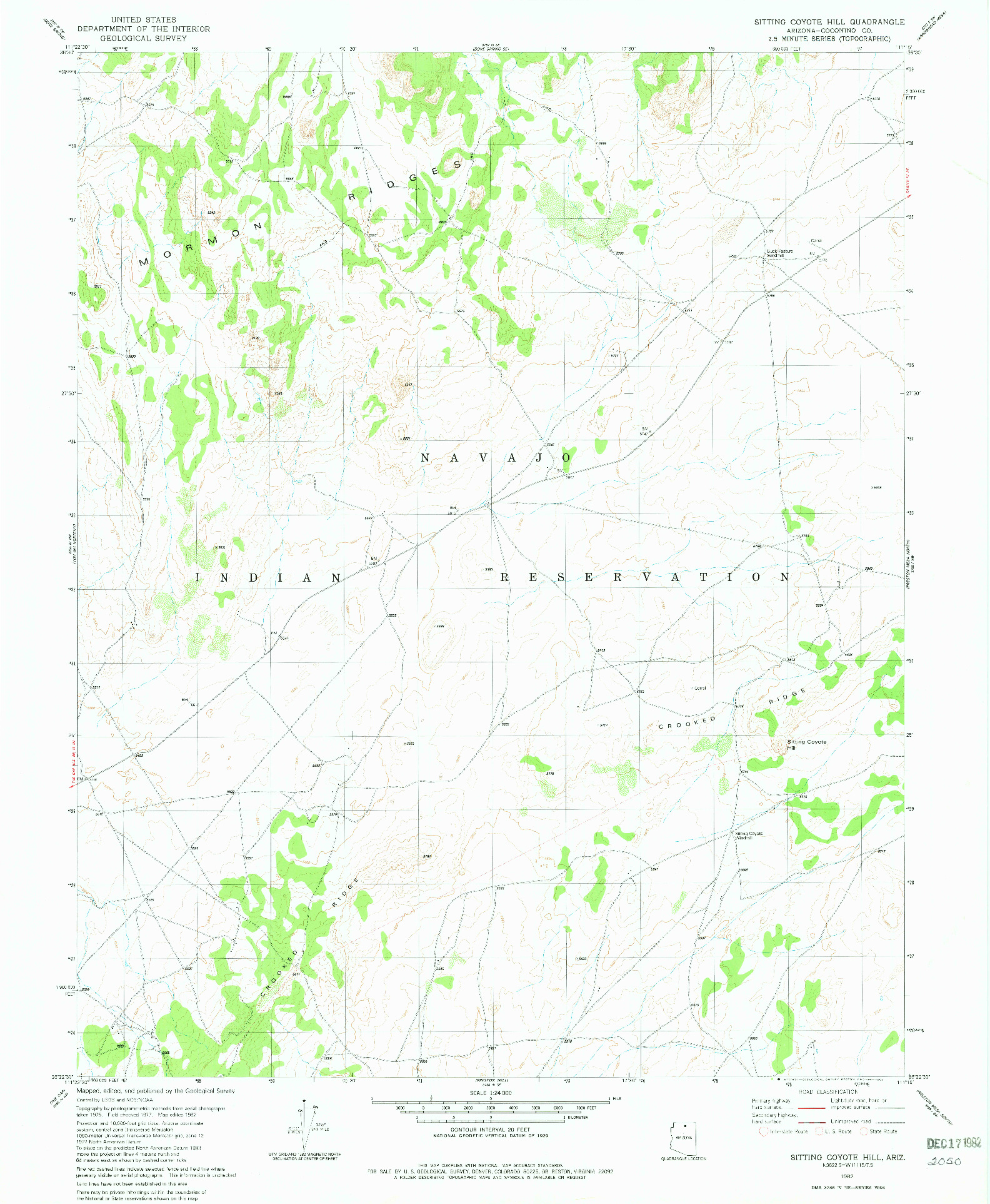 USGS 1:24000-SCALE QUADRANGLE FOR SITTING COYOTE HILL, AZ 1982