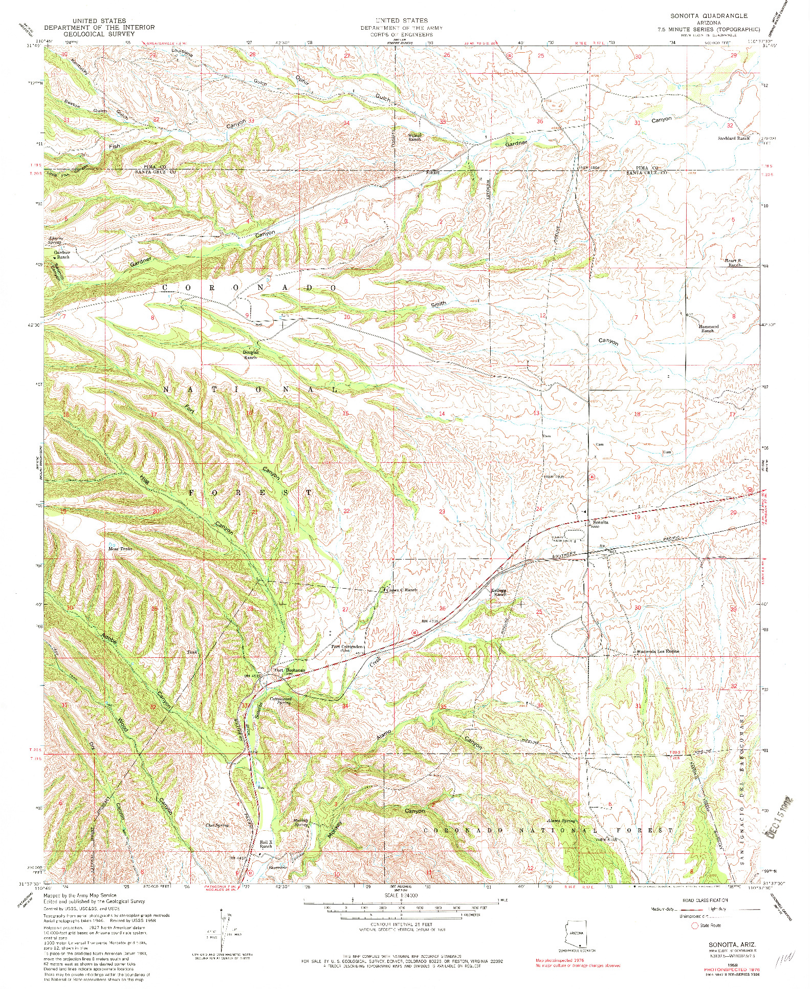 USGS 1:24000-SCALE QUADRANGLE FOR SONOITA, AZ 1958