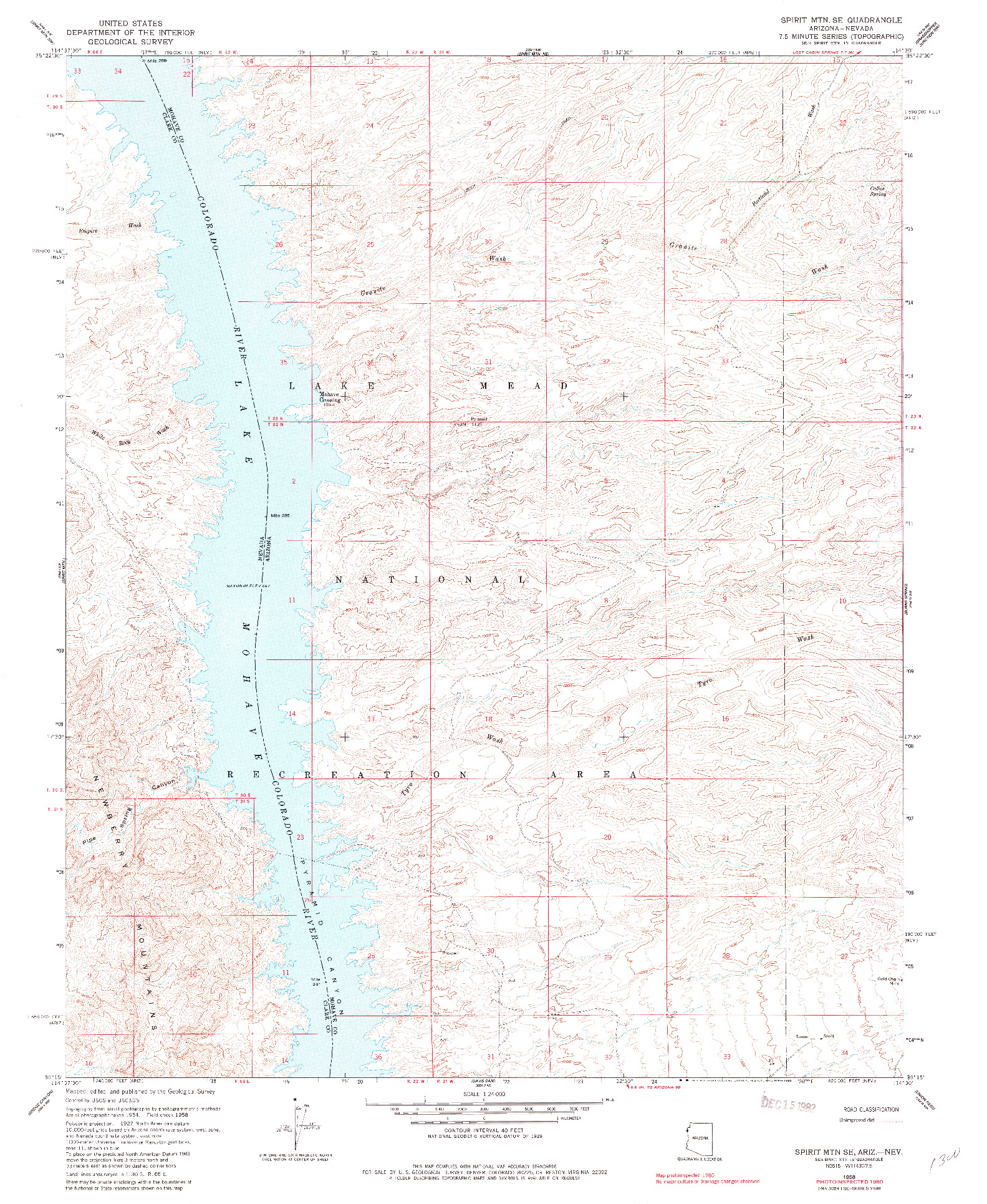 USGS 1:24000-SCALE QUADRANGLE FOR SPIRIT MTN SE, AZ 1958