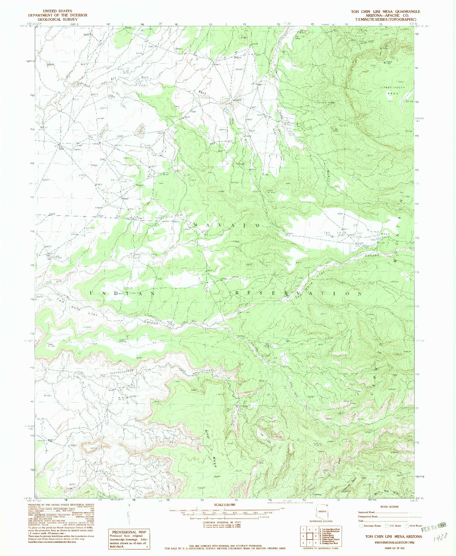 USGS 1:24000-SCALE QUADRANGLE FOR TOH CHIN LINI MESA, AZ 1982