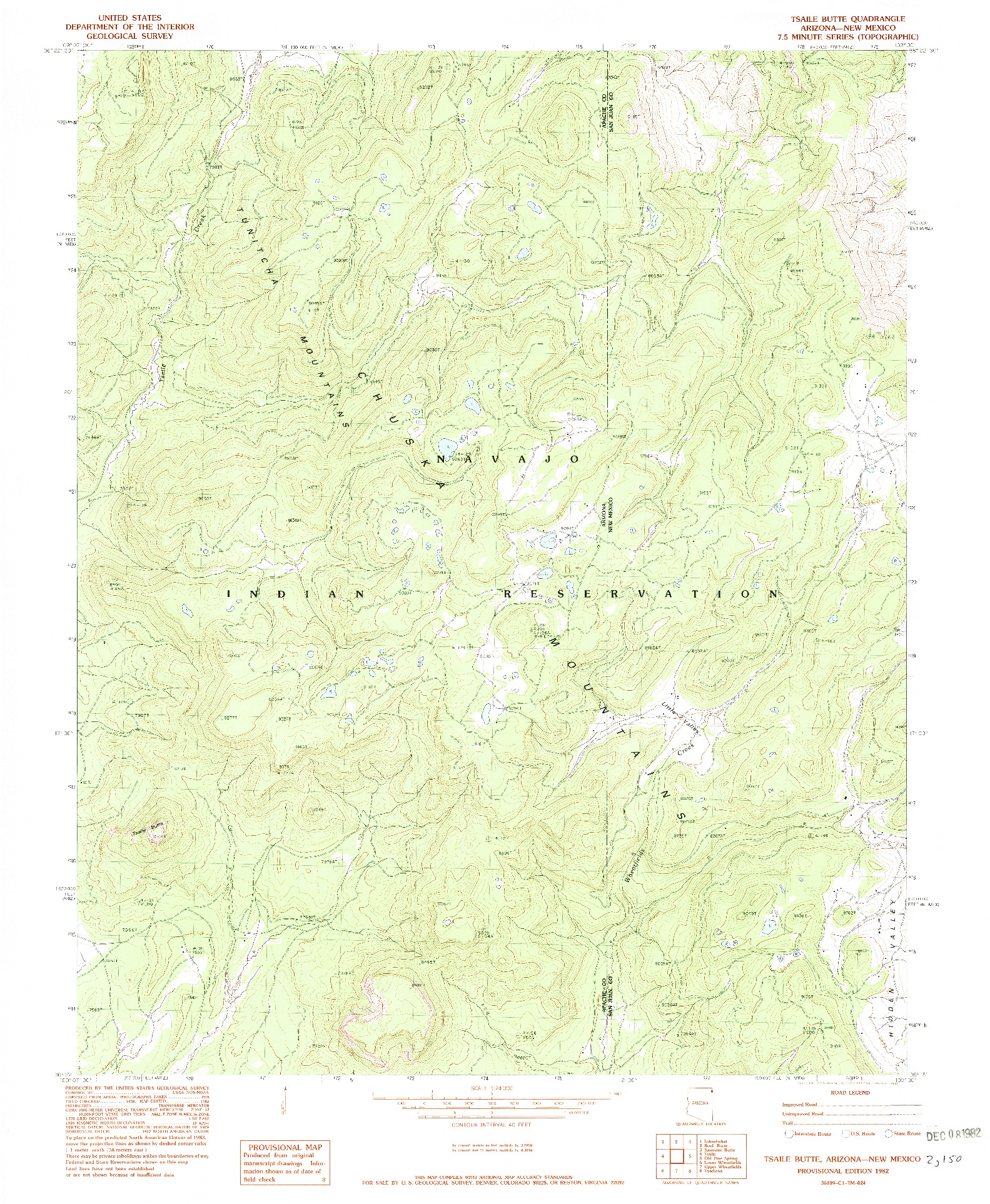 USGS 1:24000-SCALE QUADRANGLE FOR TSAILE BUTTE, AZ 1982