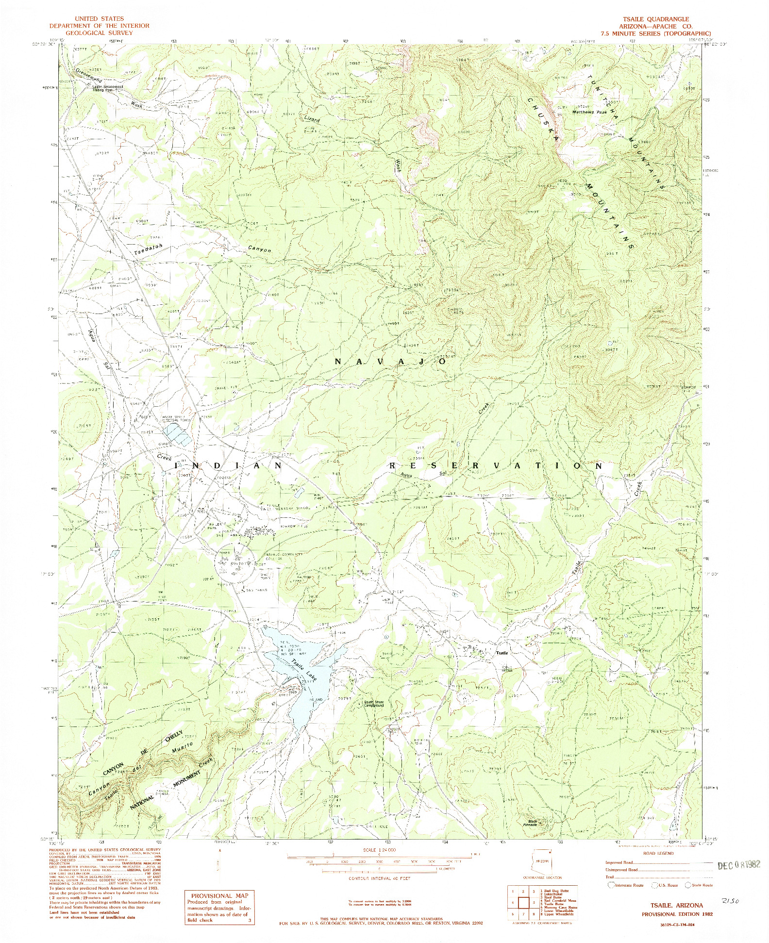USGS 1:24000-SCALE QUADRANGLE FOR TSAILE, AZ 1982
