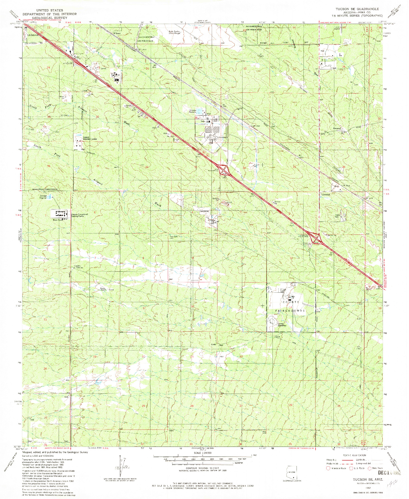USGS 1:24000-SCALE QUADRANGLE FOR TUCSON SE, AZ 1982