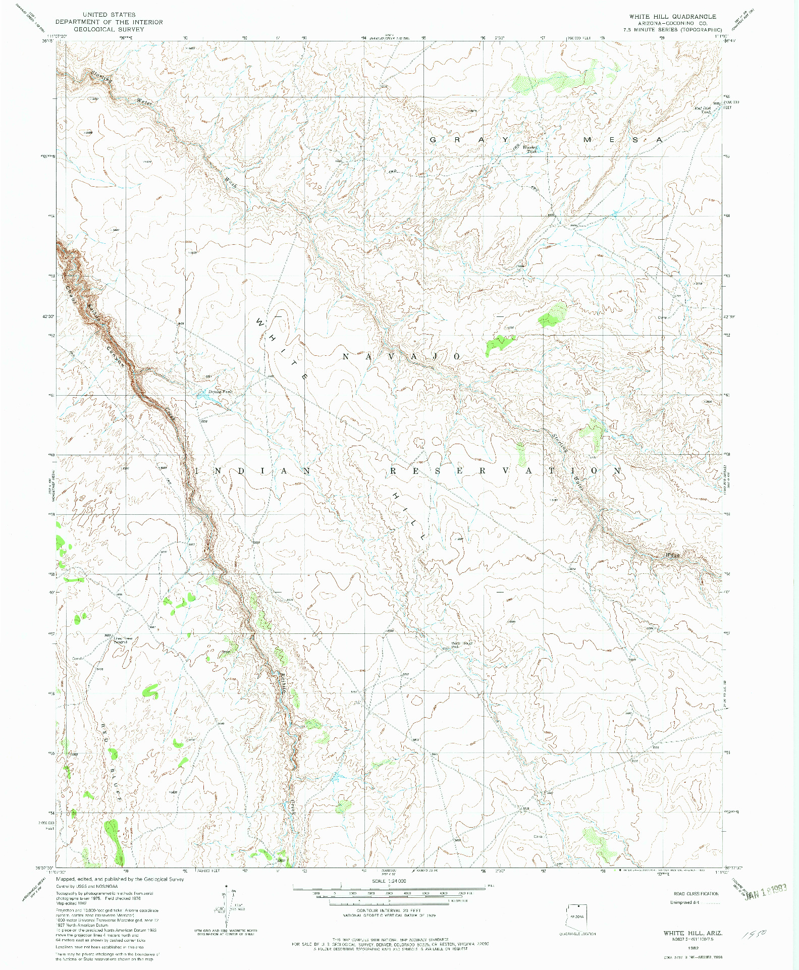 USGS 1:24000-SCALE QUADRANGLE FOR WHITE HILL, AZ 1982