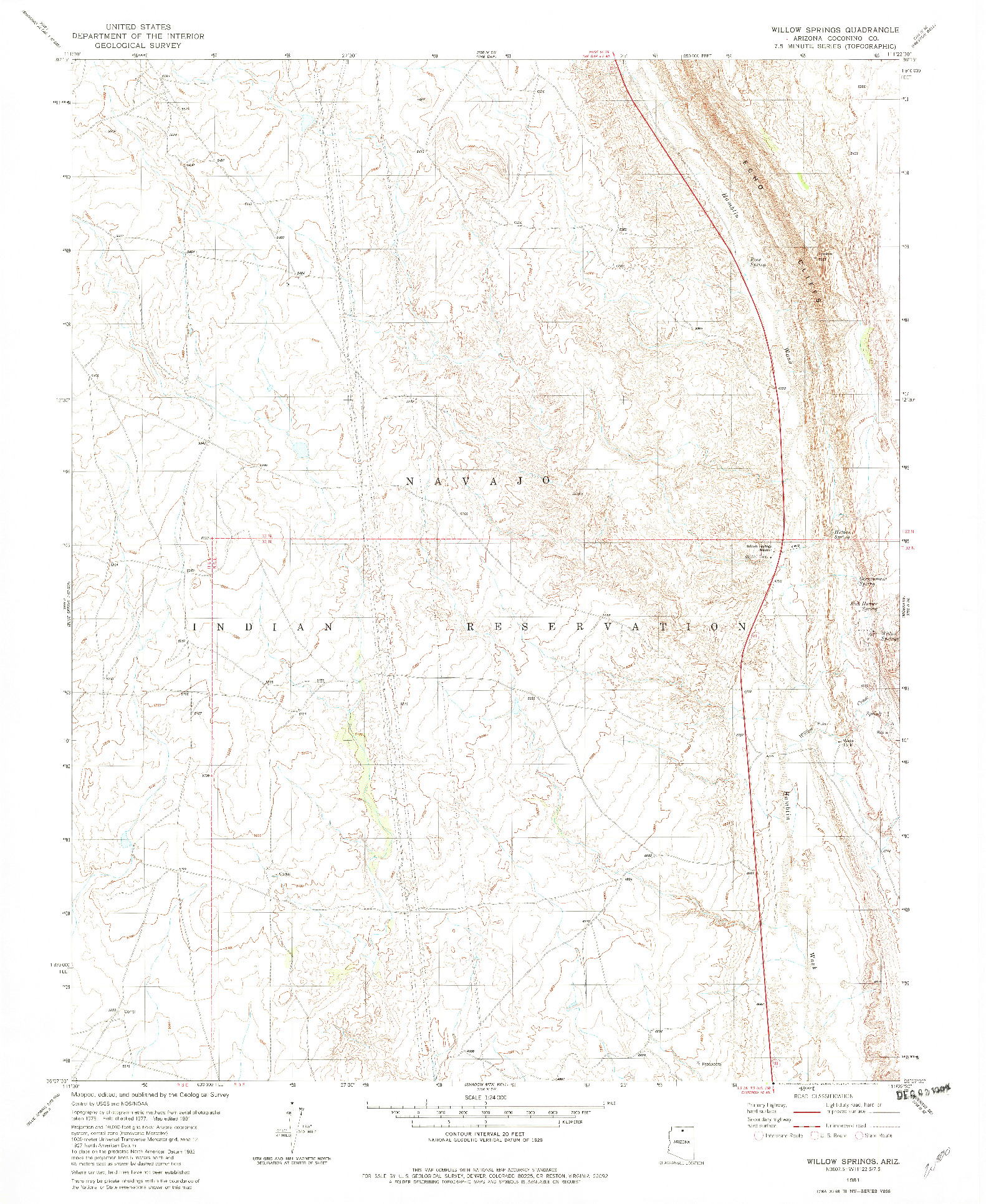 USGS 1:24000-SCALE QUADRANGLE FOR WILLOW SPRINGS, AZ 1981