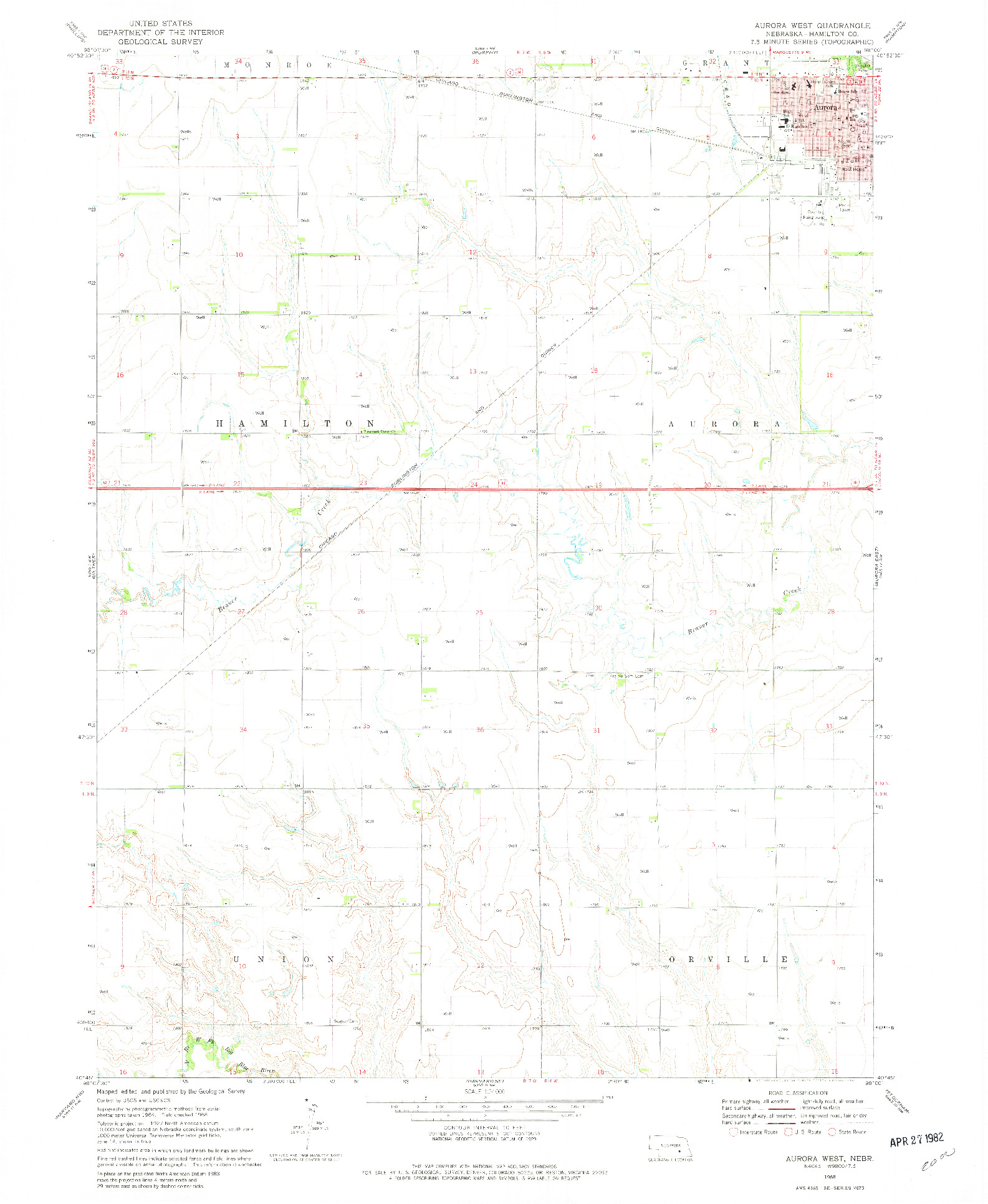 USGS 1:24000-SCALE QUADRANGLE FOR AURORA WEST, NE 1968