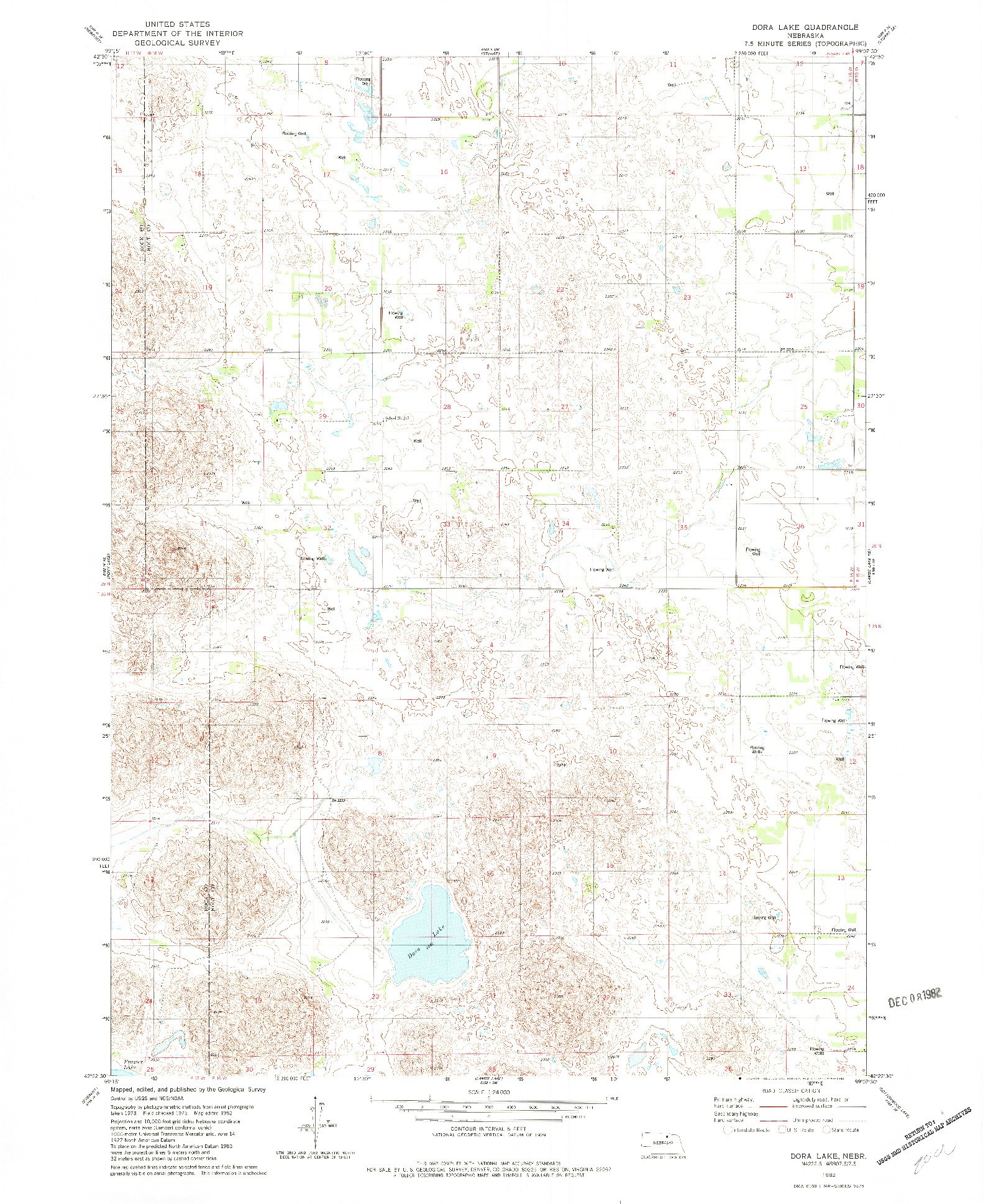 USGS 1:24000-SCALE QUADRANGLE FOR DORA LAKE, NE 1982