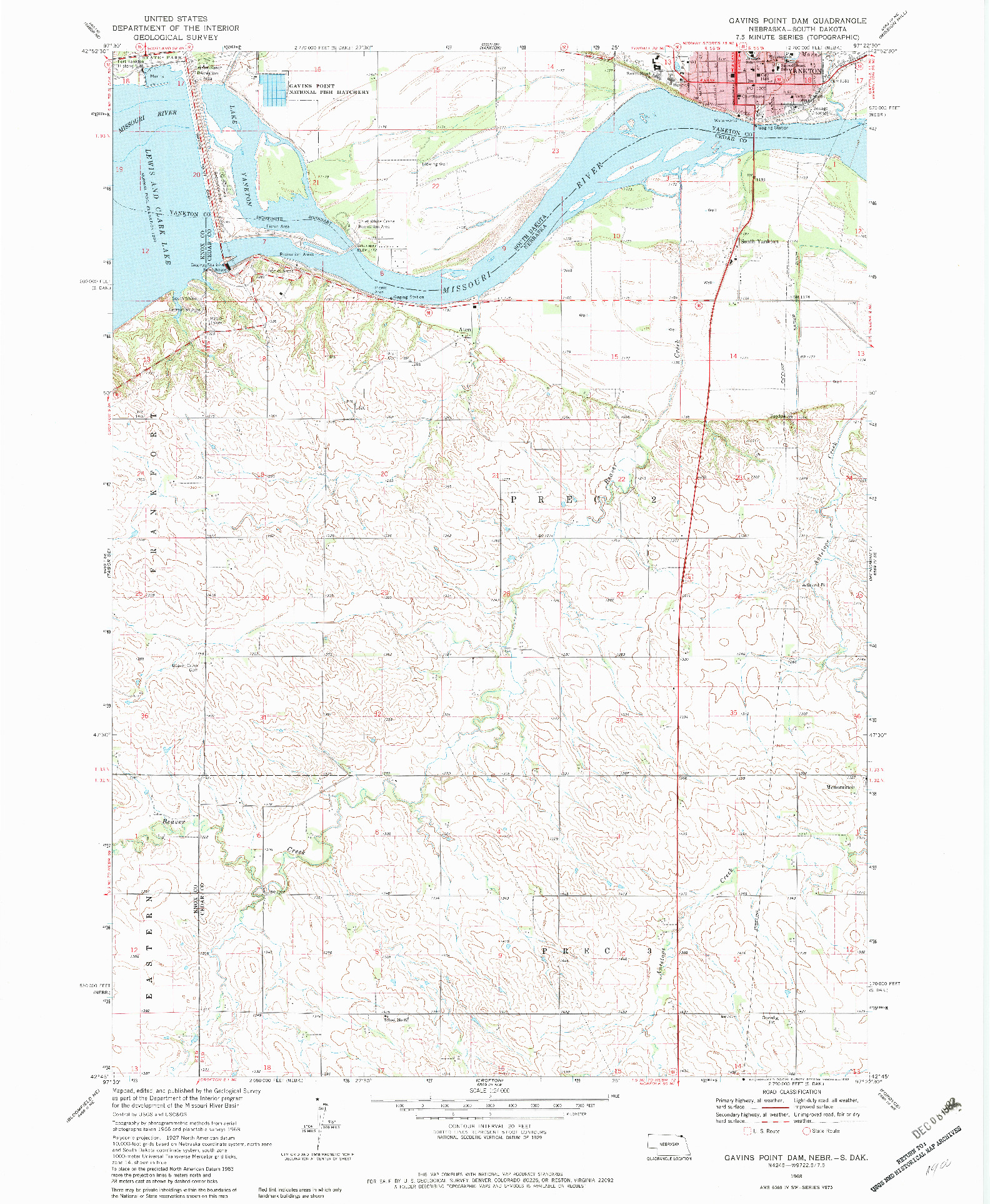 USGS 1:24000-SCALE QUADRANGLE FOR GAVINS POINT DAM, NE 1968