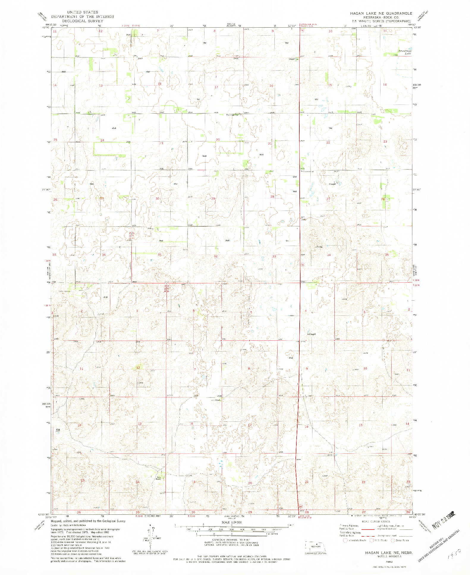 USGS 1:24000-SCALE QUADRANGLE FOR HAGAN LAKE NE, NE 1982