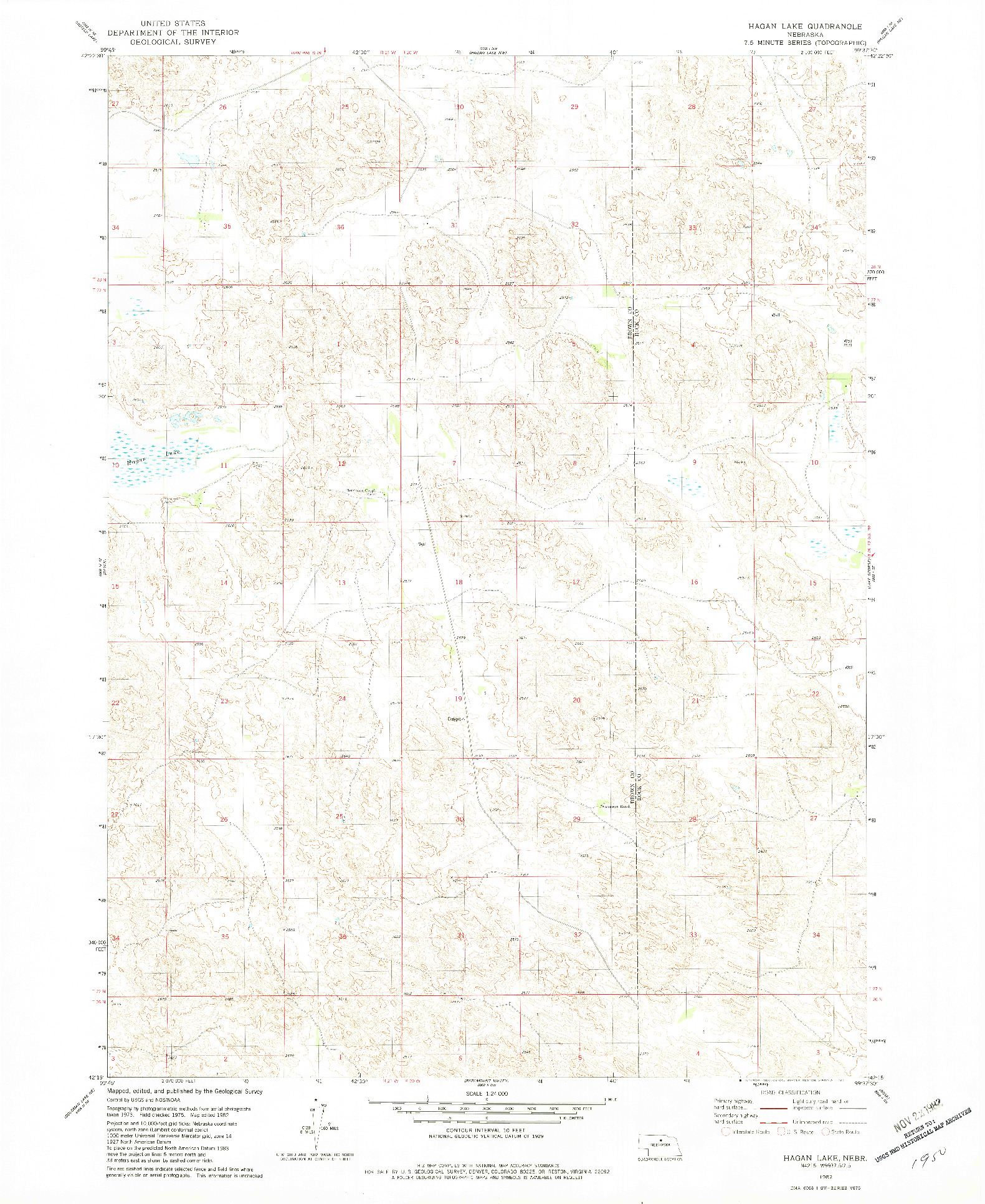 USGS 1:24000-SCALE QUADRANGLE FOR HAGAN LAKE, NE 1982