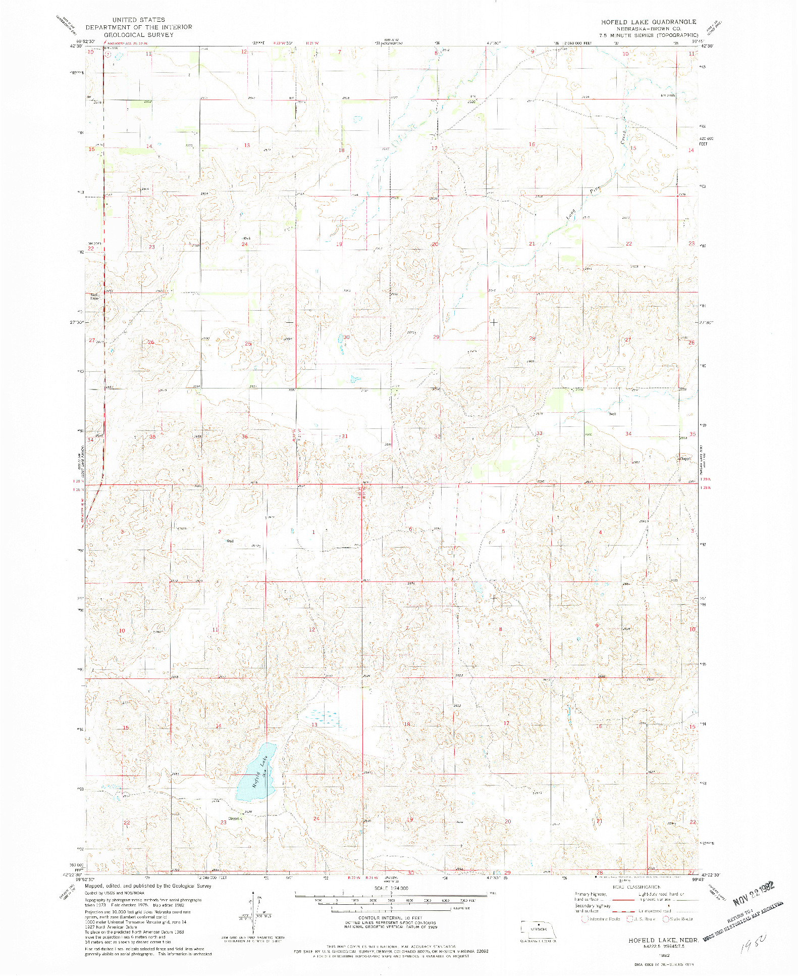 USGS 1:24000-SCALE QUADRANGLE FOR HOFELD LAKE, NE 1982