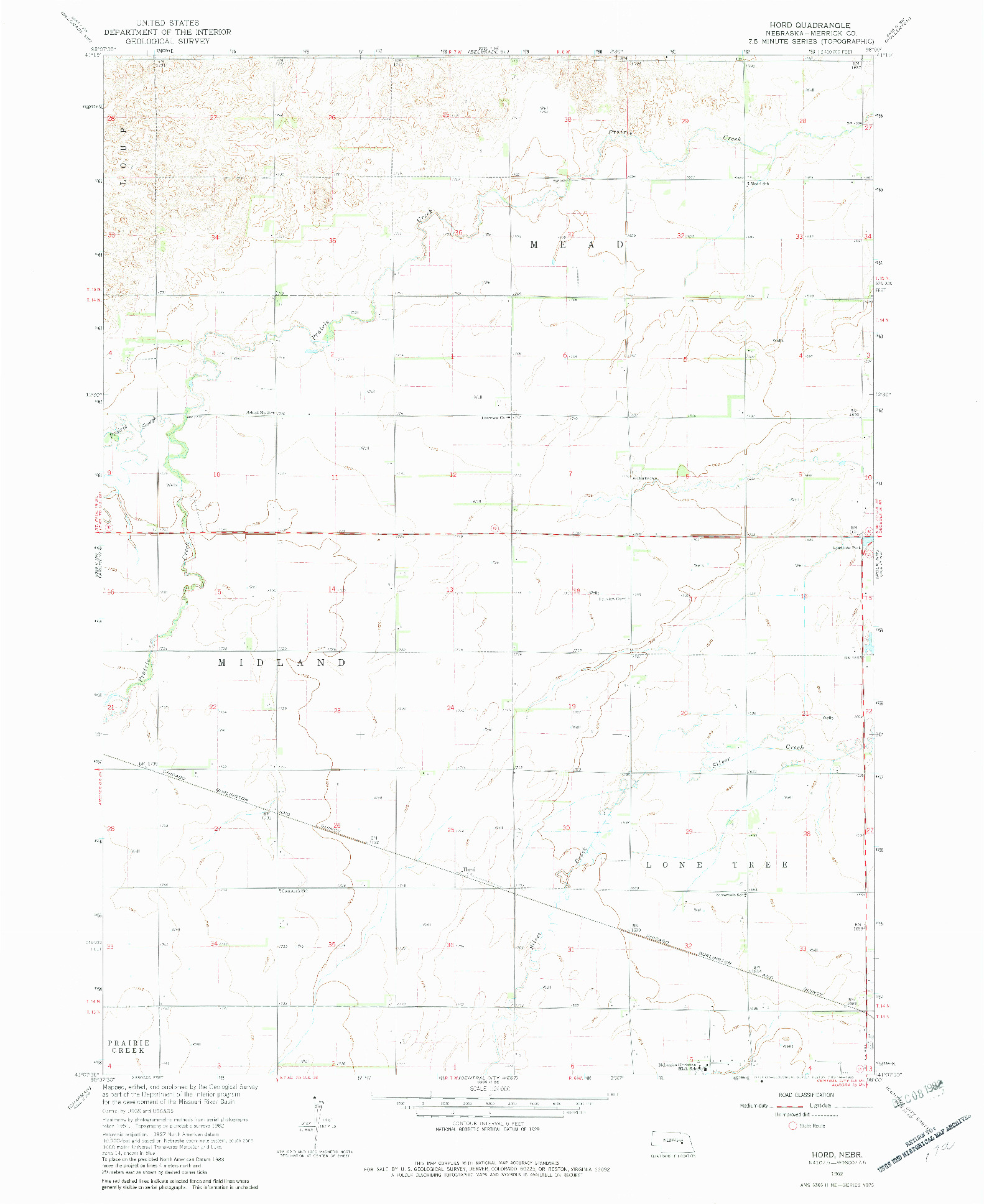 USGS 1:24000-SCALE QUADRANGLE FOR HORD, NE 1962