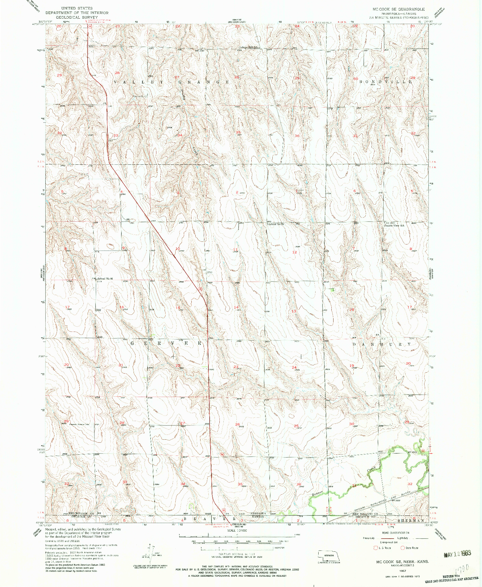 USGS 1:24000-SCALE QUADRANGLE FOR MCCOOK SE, NE 1957