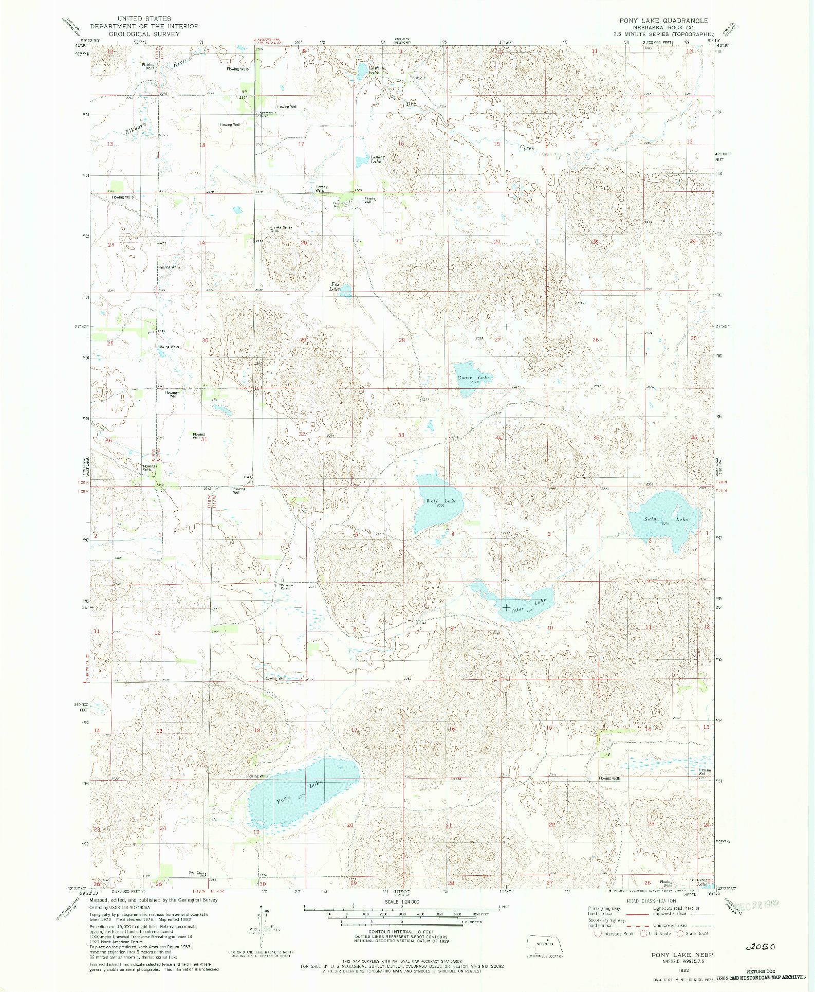 USGS 1:24000-SCALE QUADRANGLE FOR PONY LAKE, NE 1982