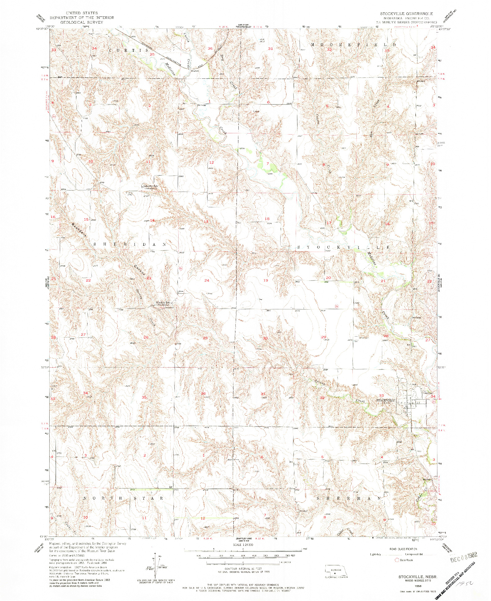 USGS 1:24000-SCALE QUADRANGLE FOR STOCKVILLE, NE 1956