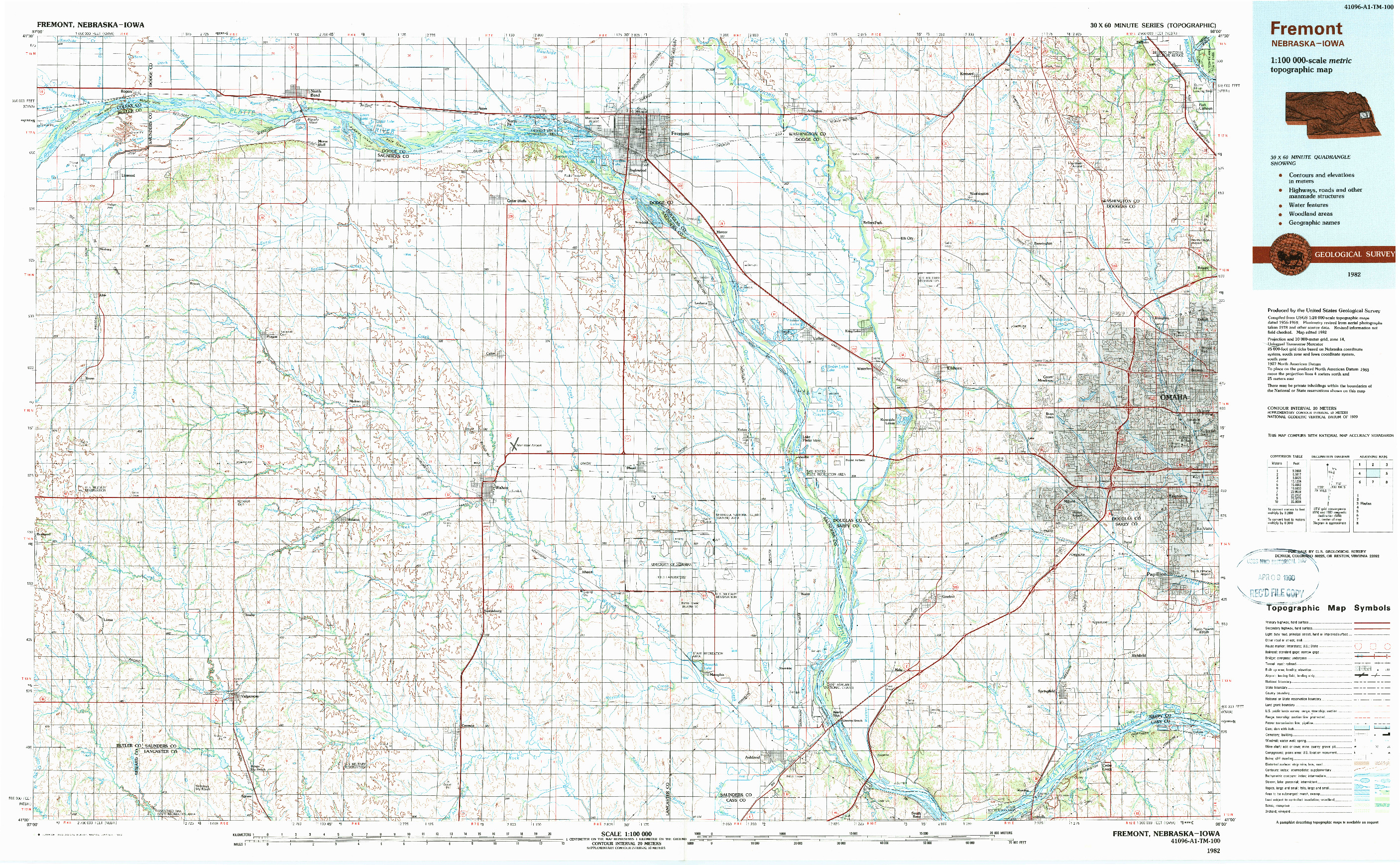 USGS 1:100000-SCALE QUADRANGLE FOR FREMONT, NE 1982