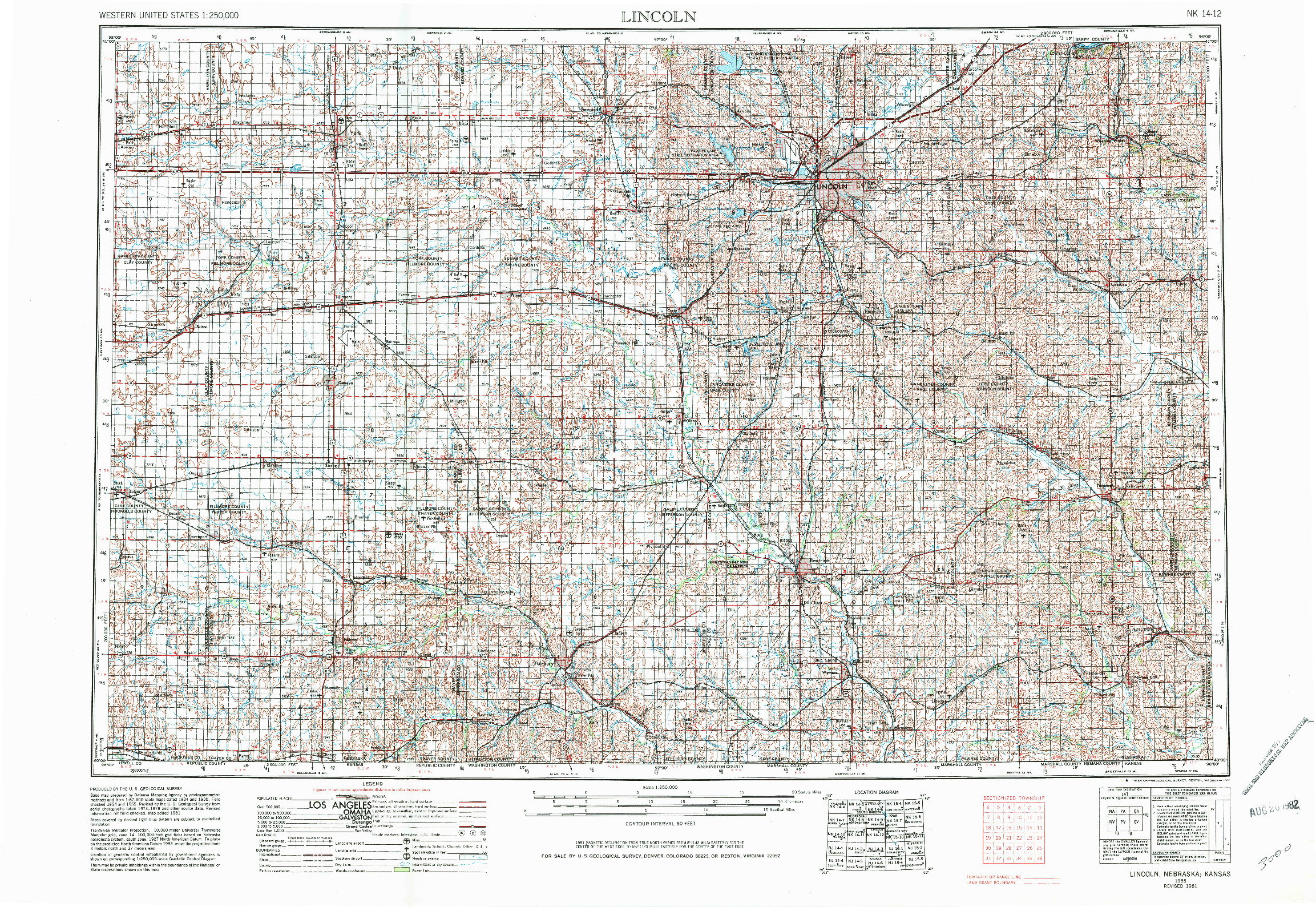 USGS 1:250000-SCALE QUADRANGLE FOR LINCOLN, NE 1955