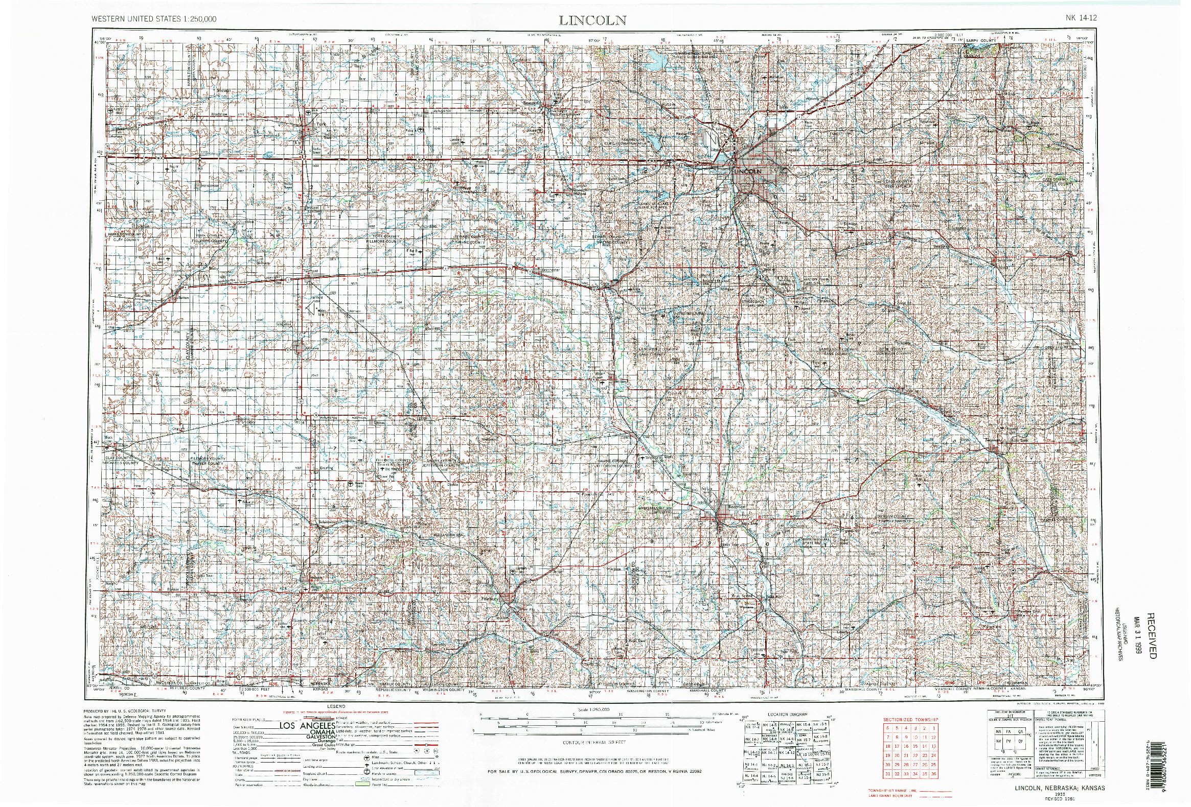 USGS 1:250000-SCALE QUADRANGLE FOR LINCOLN, NE 1955