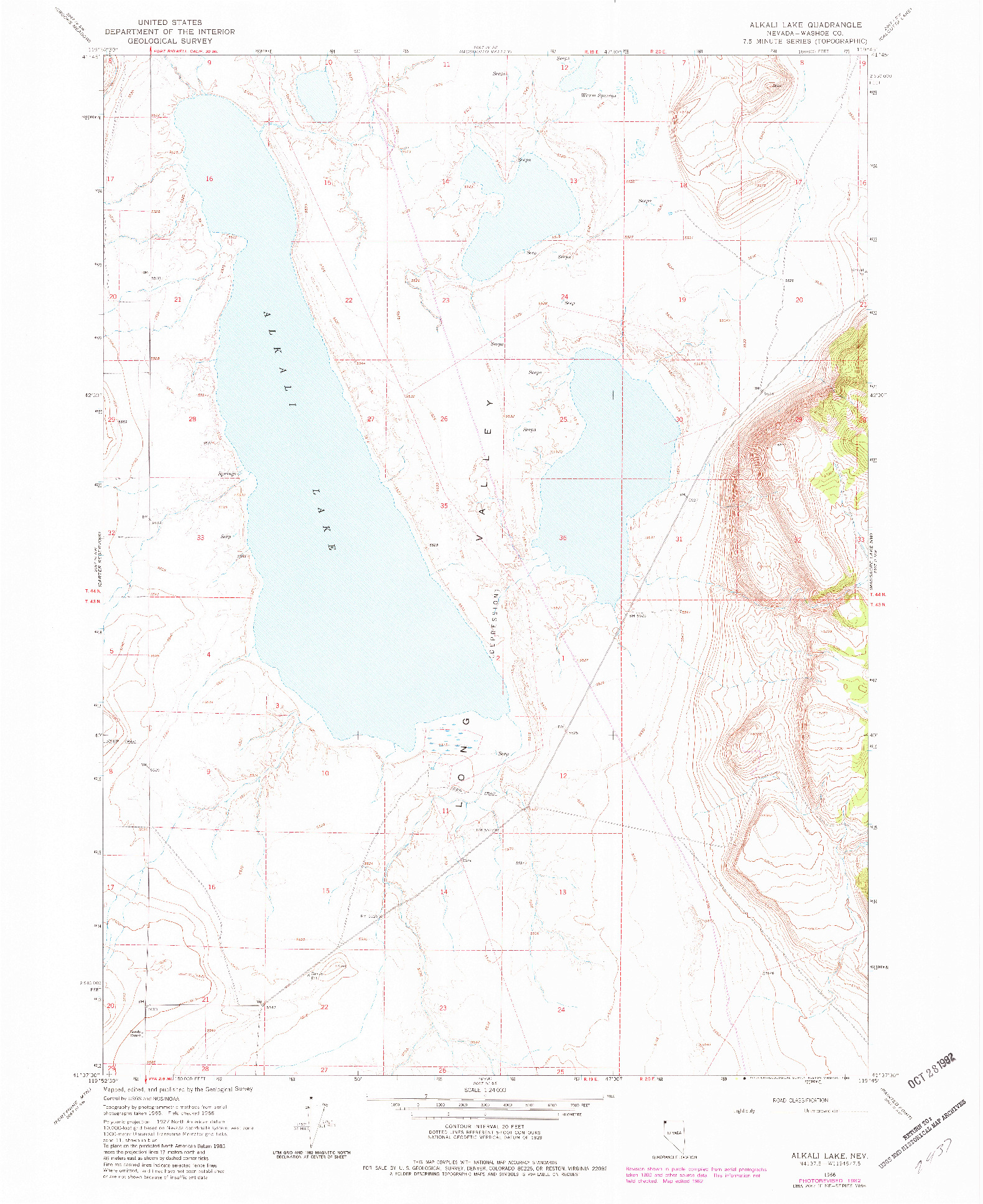 USGS 1:24000-SCALE QUADRANGLE FOR ALKALI LAKE, NV 1966