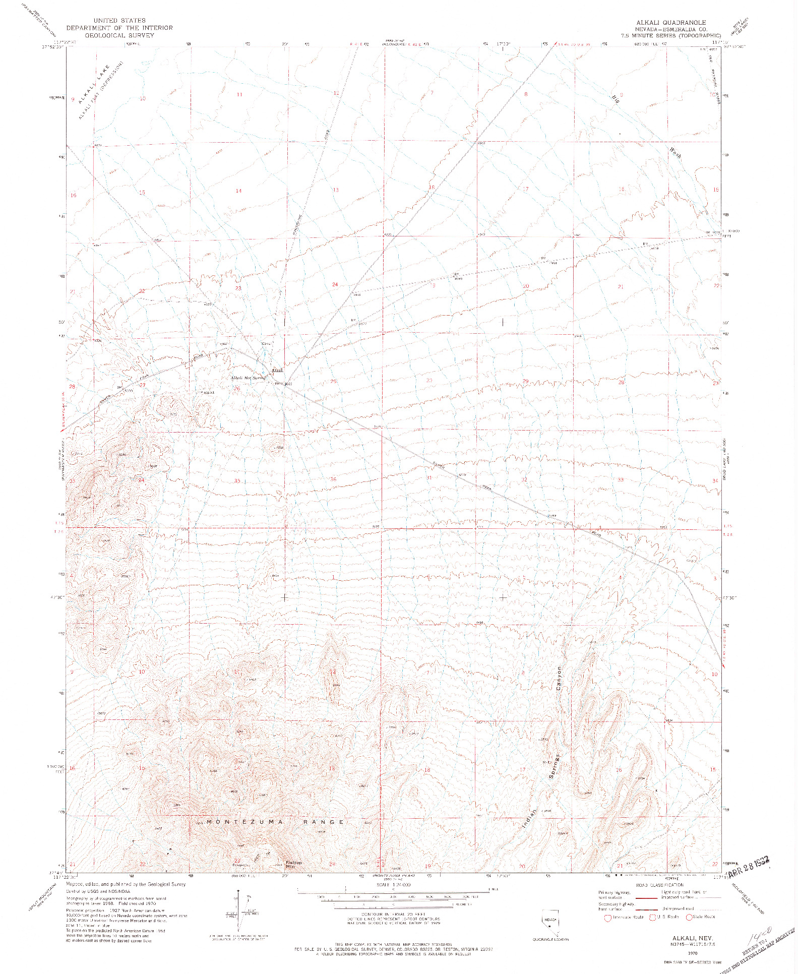 USGS 1:24000-SCALE QUADRANGLE FOR ALKALI, NV 1970