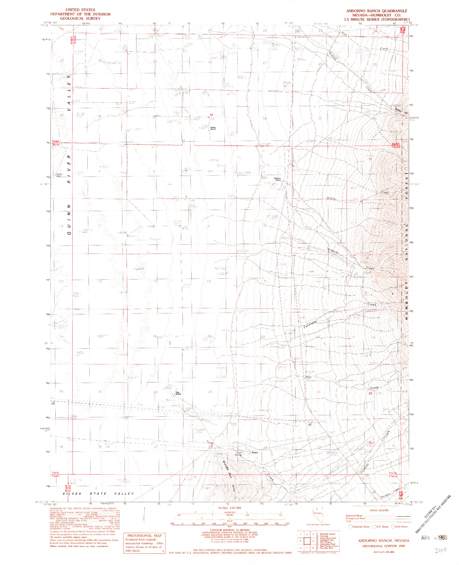 USGS 1:24000-SCALE QUADRANGLE FOR ANDORNO RANCH, NV 1982