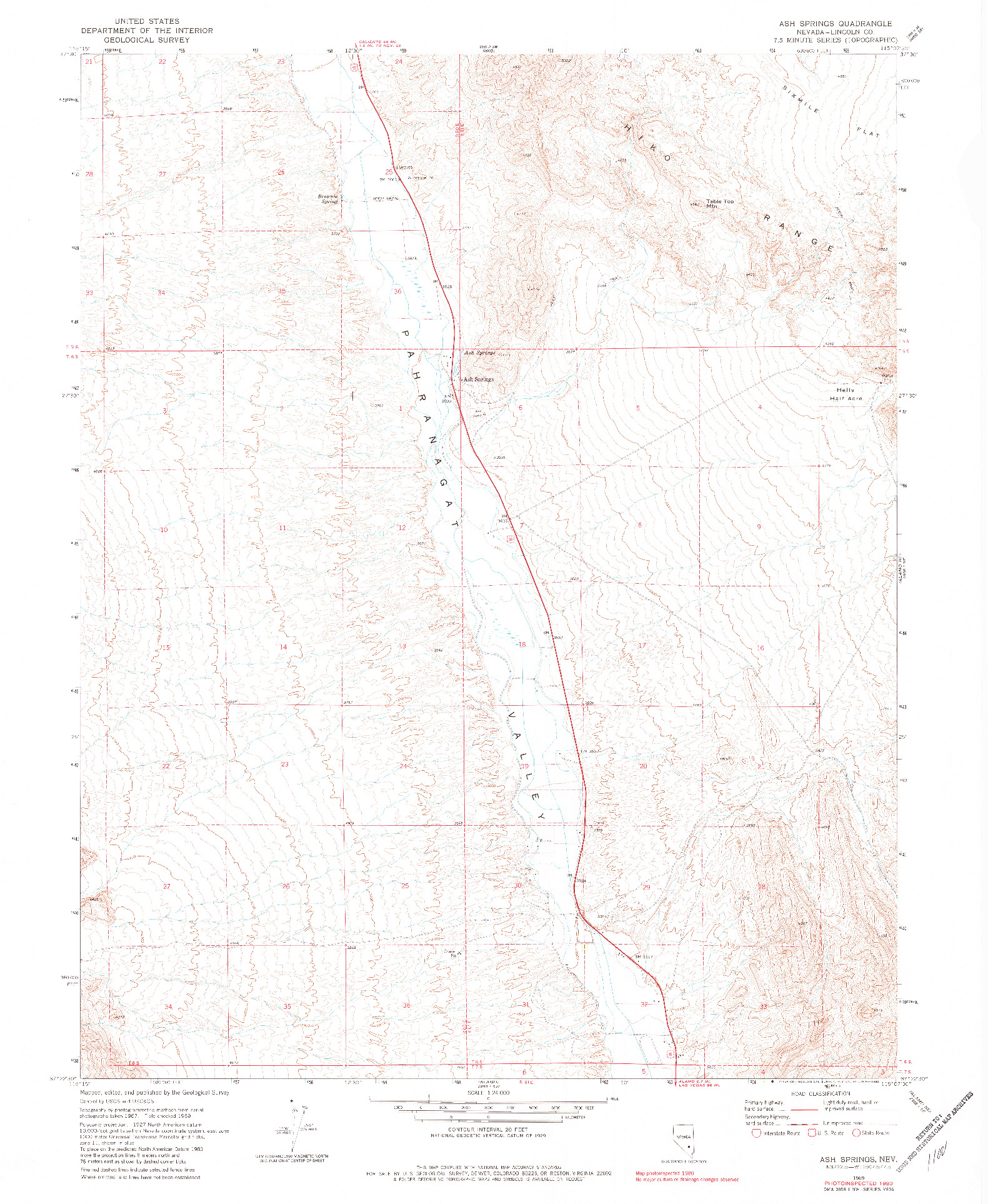 USGS 1:24000-SCALE QUADRANGLE FOR ASH SPRINGS, NV 1969