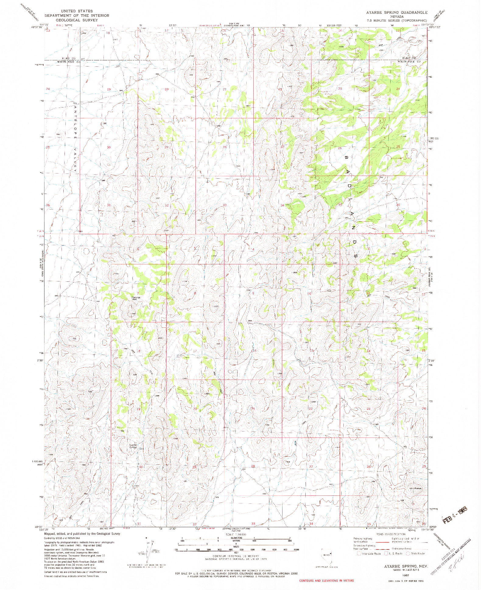 USGS 1:24000-SCALE QUADRANGLE FOR AYARBE SPRING, NV 1982