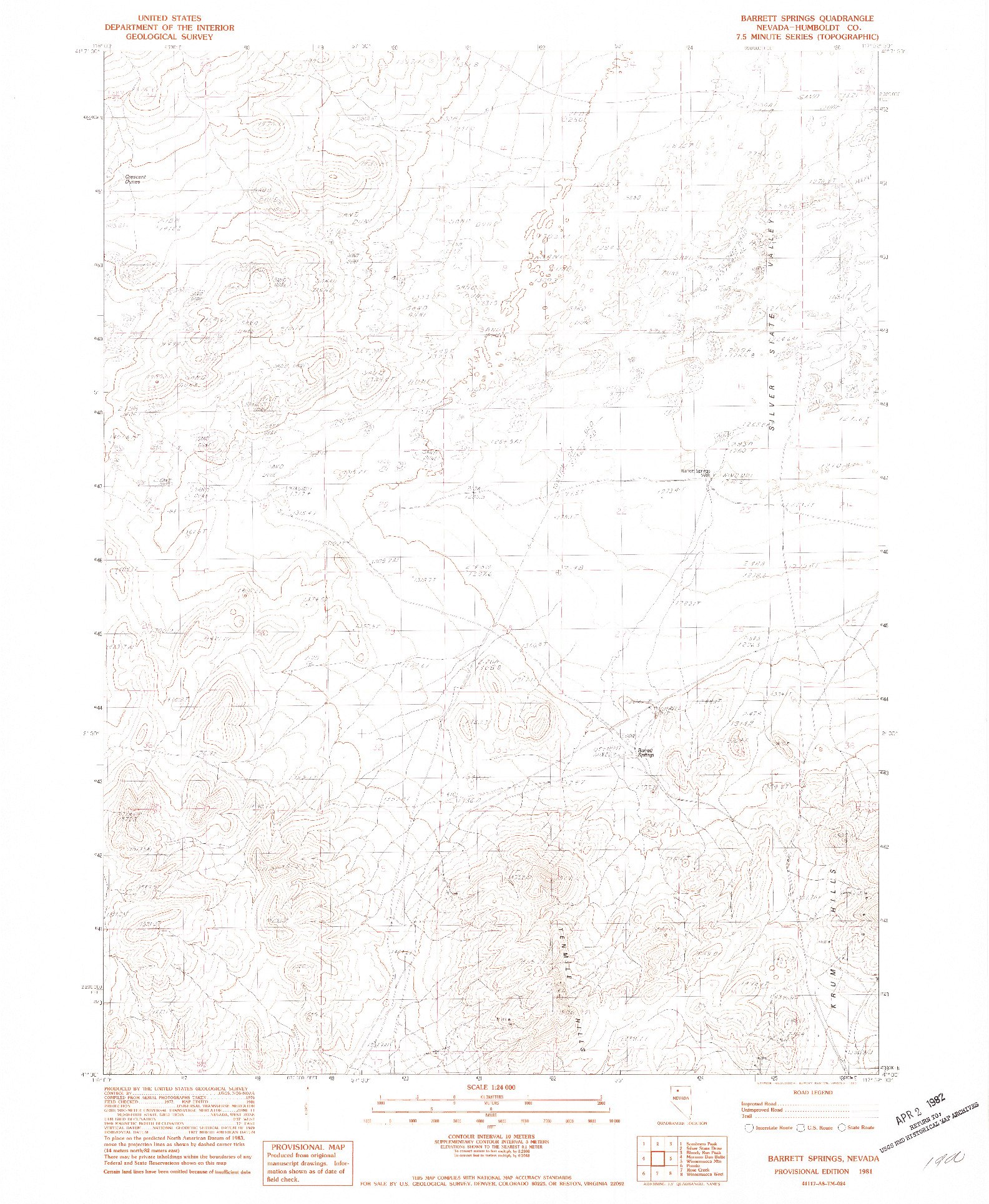 USGS 1:24000-SCALE QUADRANGLE FOR BARRETT SPRINGS, NV 1981
