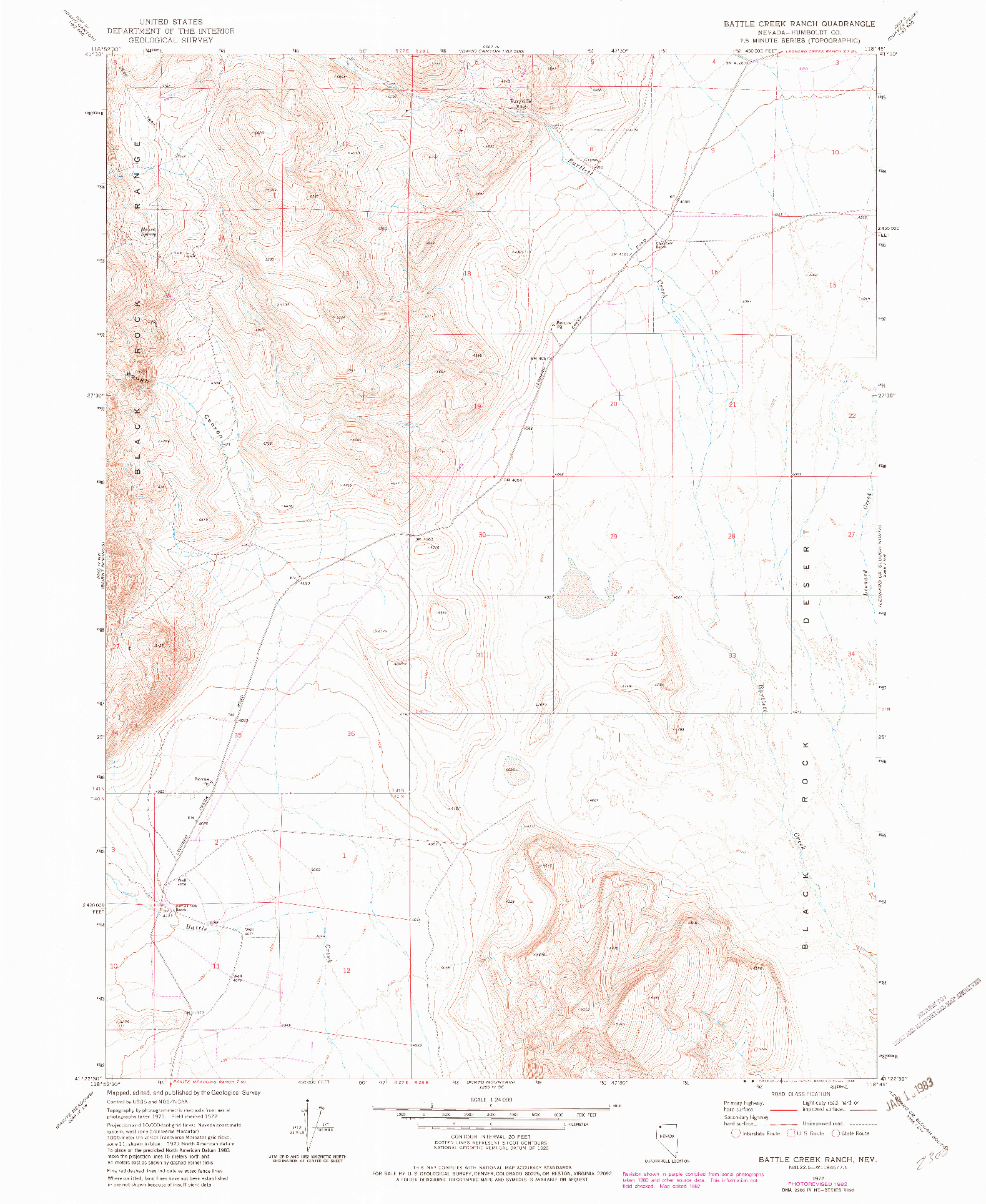 USGS 1:24000-SCALE QUADRANGLE FOR BATTLE CREEK RANCH, NV 1972