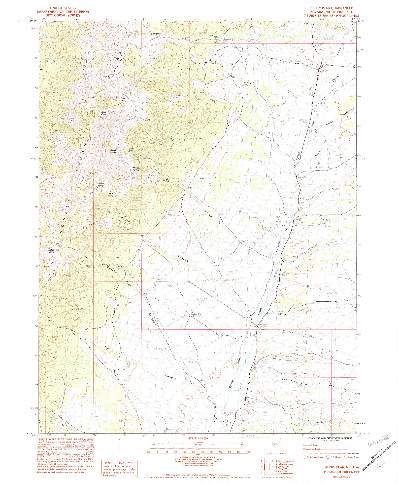 USGS 1:24000-SCALE QUADRANGLE FOR BECKY PEAK, NV 1982
