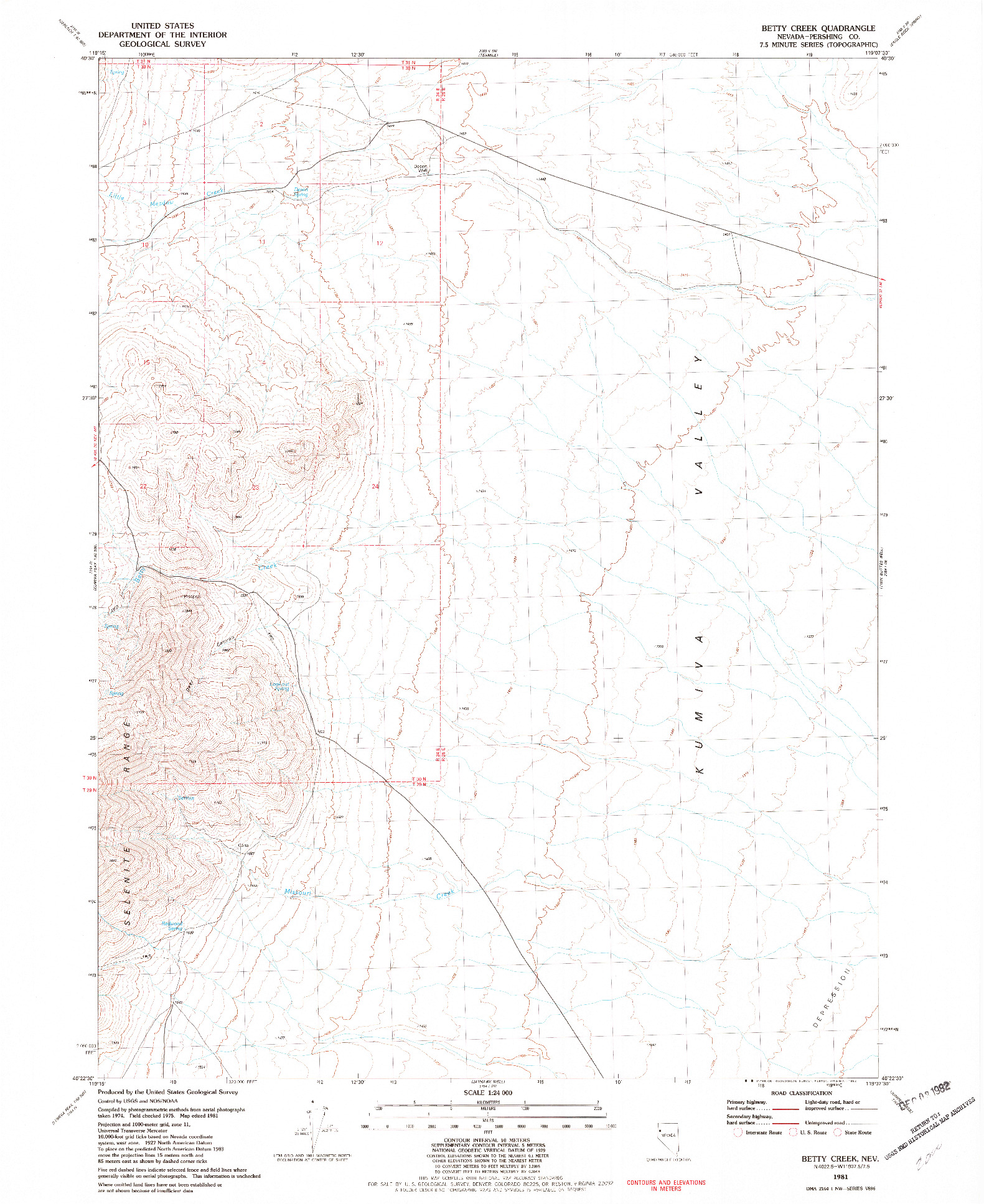 USGS 1:24000-SCALE QUADRANGLE FOR BETTY CREEK, NV 1981