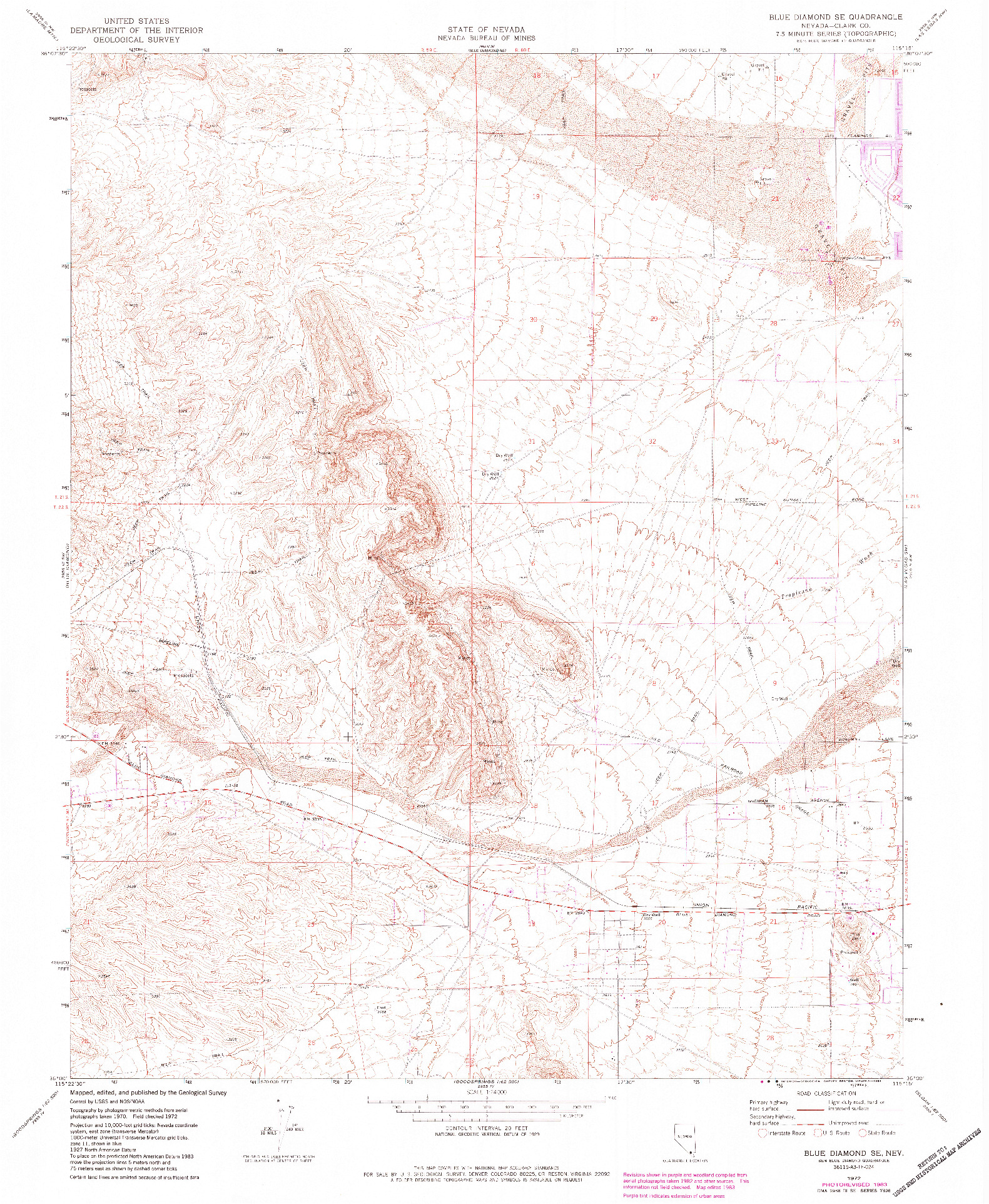 USGS 1:24000-SCALE QUADRANGLE FOR BLUE DIAMOND SE, NV 1972