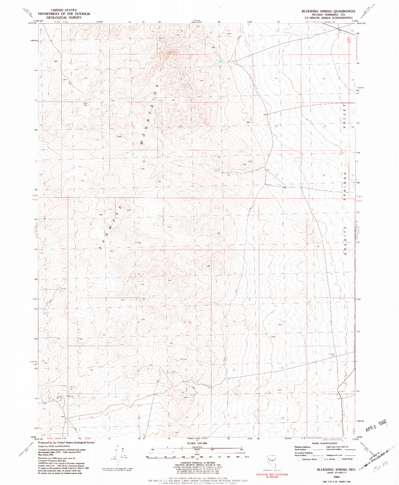 USGS 1:24000-SCALE QUADRANGLE FOR BLUEWING SPRING, NV 1981